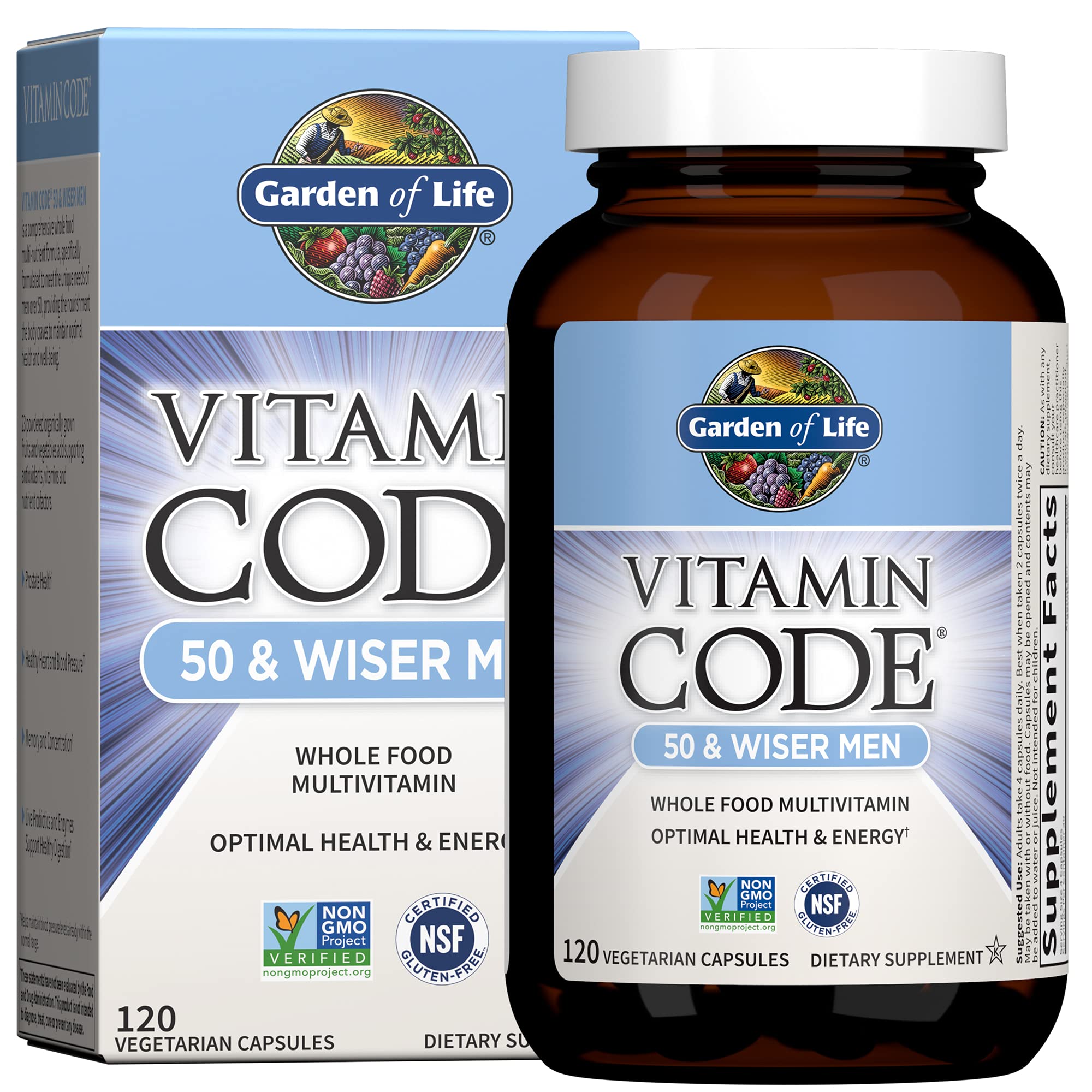 Garden of Life Multivitamin for Men - Vitamin Code 50 & Wiser Men's Raw Whole Food Vitamin Supplement with Probiotics, Vegetarian, 120 Capsules Garden of Life uk supplements