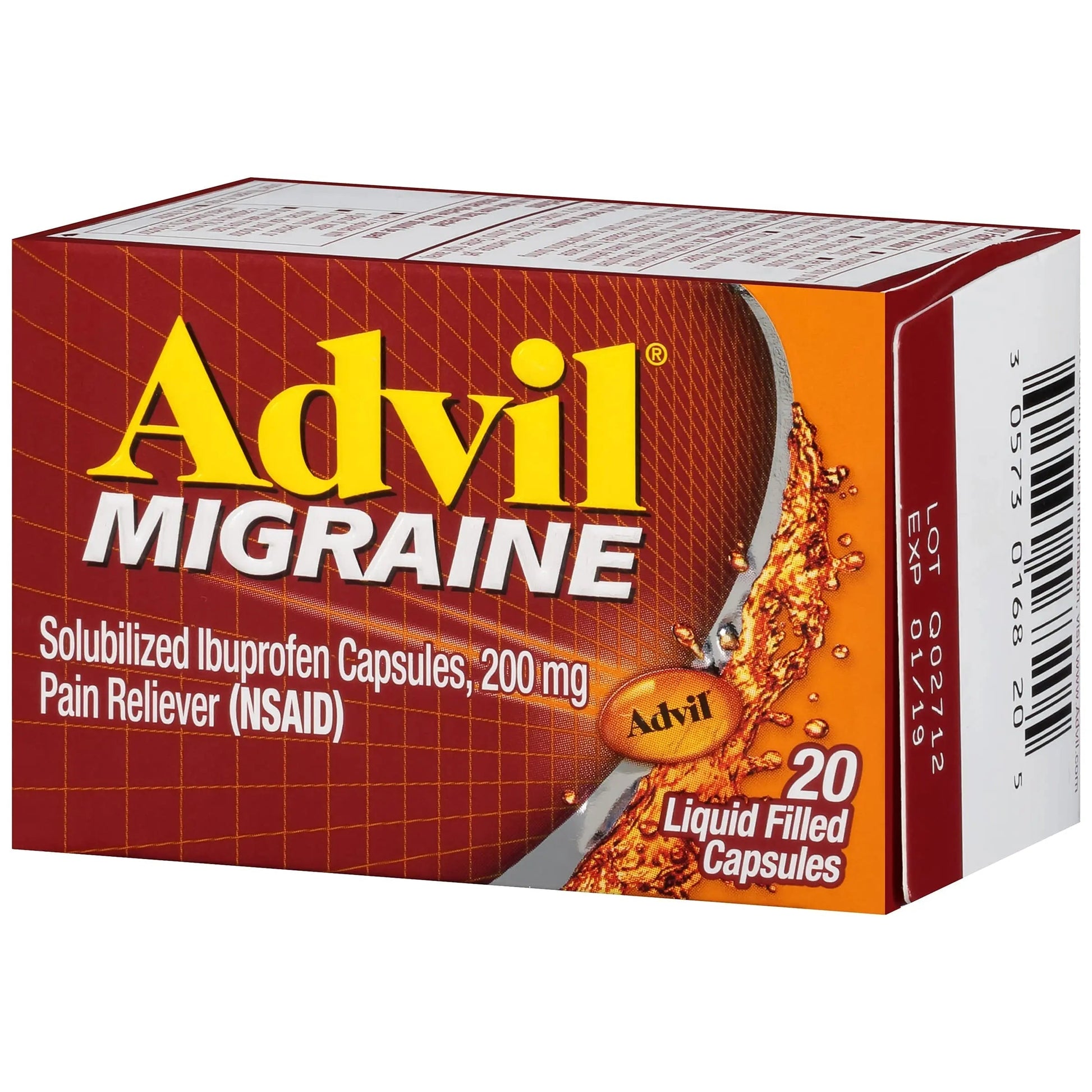 Advil Migraine Headache Relief, Ibuprofen Capsules with Ibuprofen 200mg for Migraine Relief, Nausea Relief and Light Sensitivity Relief - 20 Liquid Filled Capsules Advil uk supplements