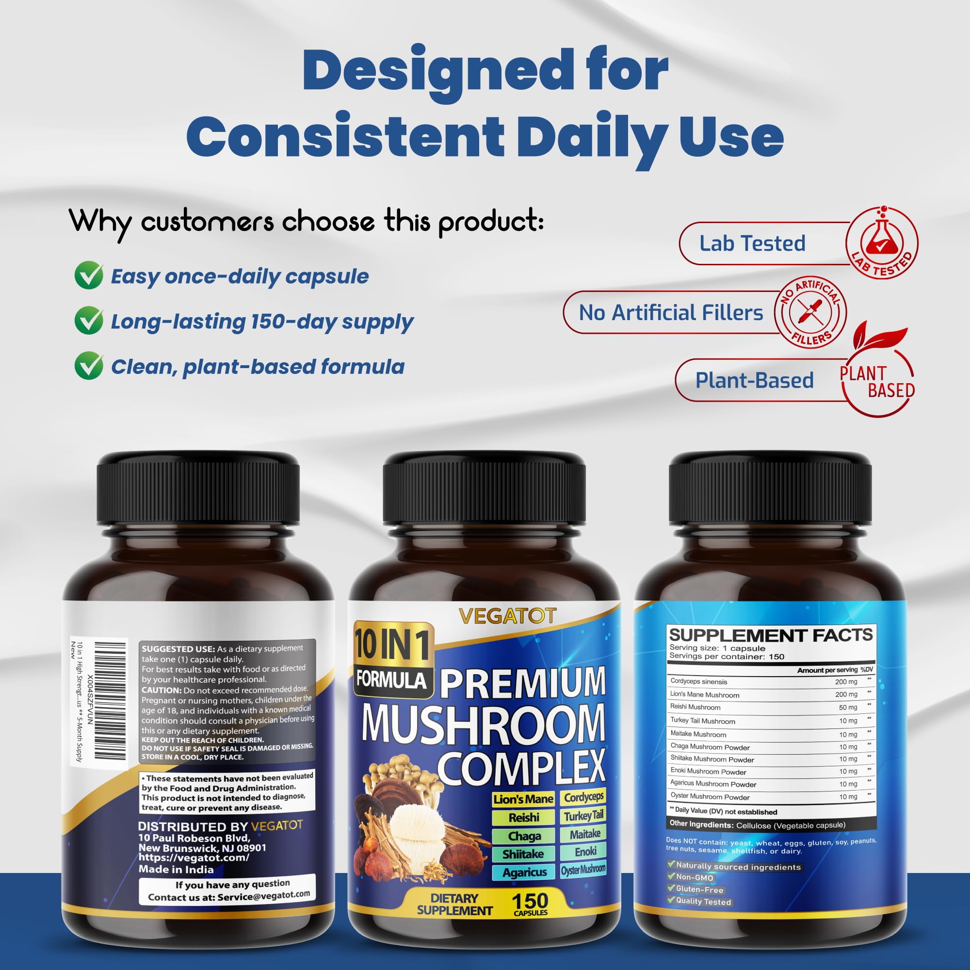 10 in 1 High Strength Mushroom Supplement - Lions Mane, Cordyceps, Reishi - Brain Supplements for Memory and Focus ** 5-Month Supply VEGATOT uk supplements