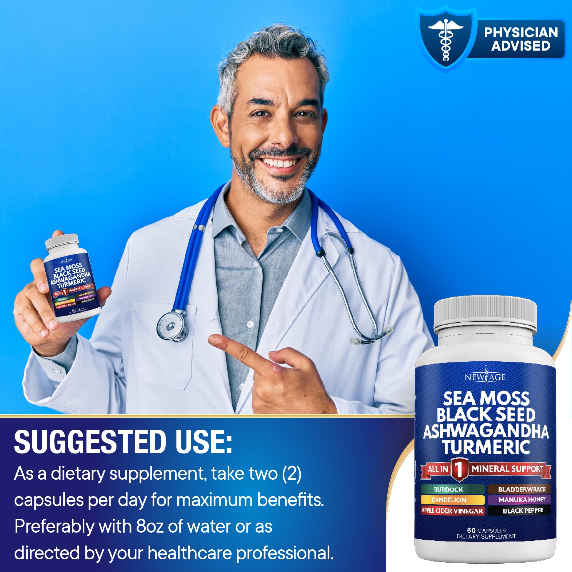 Silica Sea Moss 3000mg Black Seed Oil 2000mg Ashwagandha 1000mg Turmeric 1000mg NEW AGE uk supplements