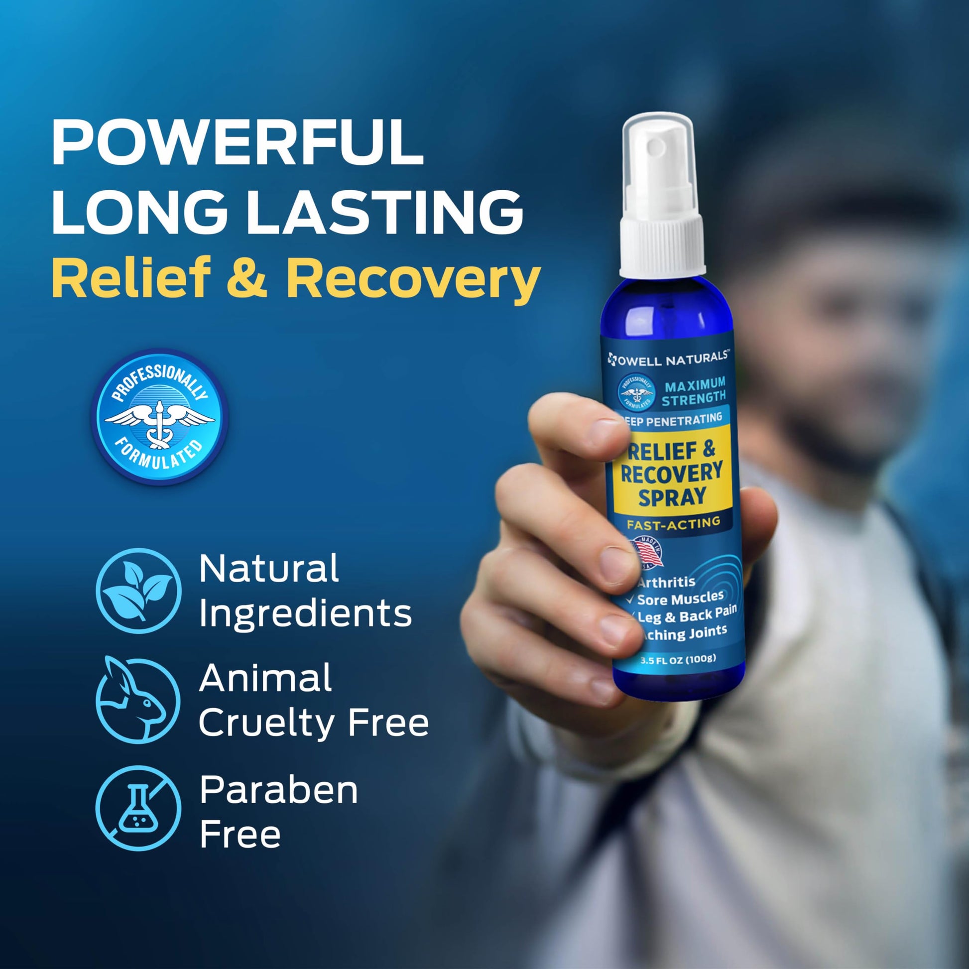 OWELL NATURALS Deep Penetrating Pain Relief Liquid Spray, Fast-Acting, Long Lasting, Natural Relief for Muscle Aches, Joint Pain, Stiffness, Quick Dry Formula, 3.5 oz Owell Naturals uk supplements
