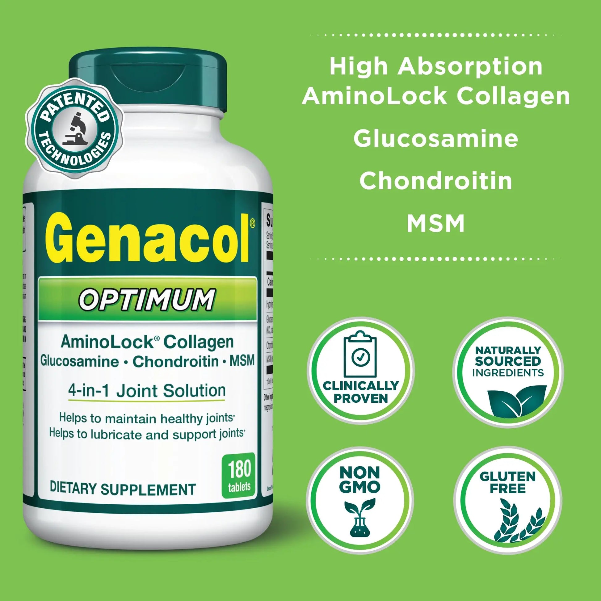 Genacol Optimum – Glucosamine, Chondroitin, MSM & Ultra-Hydrolyzed Collagen, Joint Support Tablets, 180 Count (60-Day Supply) Genacol uk supplements
