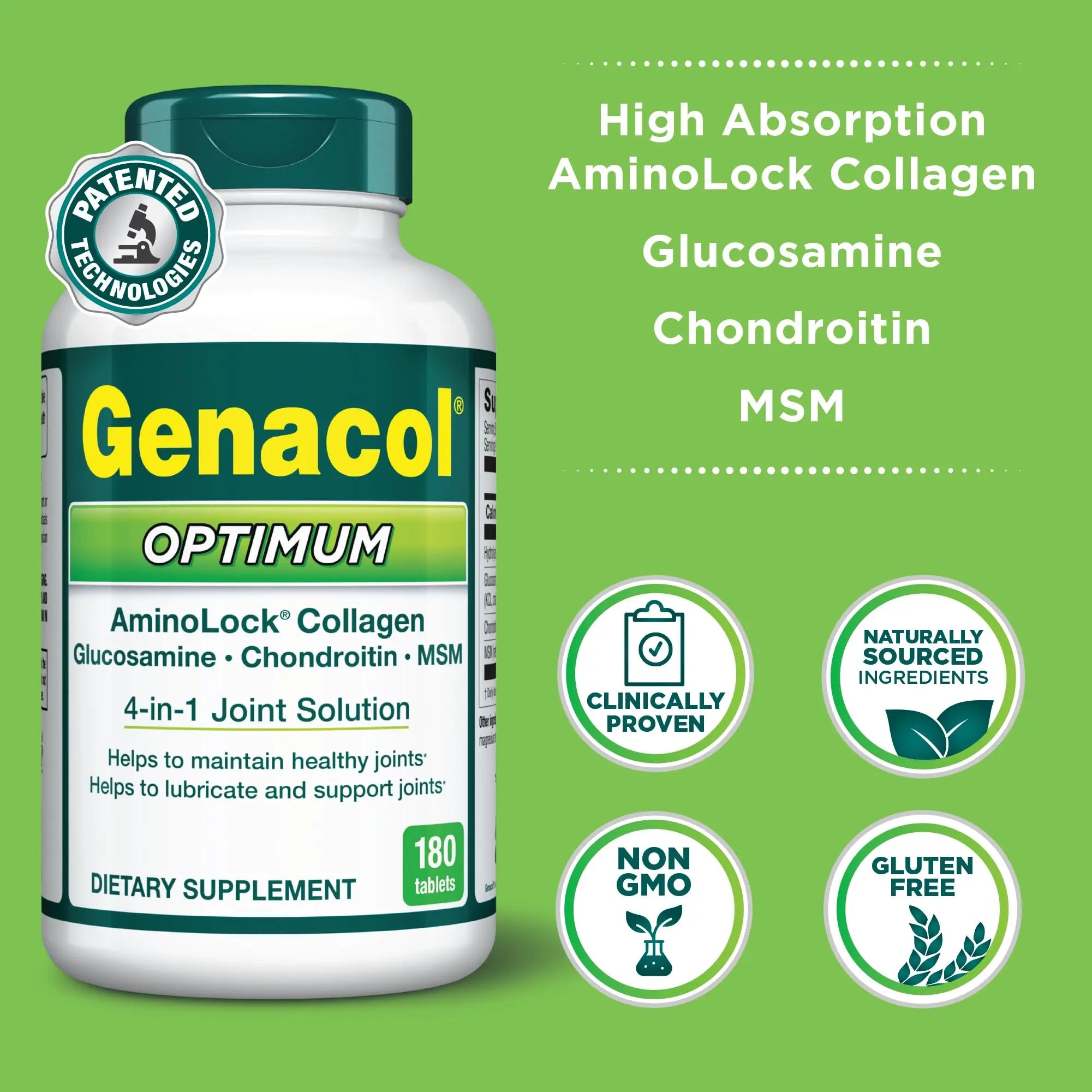 Genacol Optimum – Glucosamine, Chondroitin, MSM & Ultra-Hydrolyzed Collagen, Joint Support Tablets, 180 Count (60-Day Supply) Genacol uk supplements