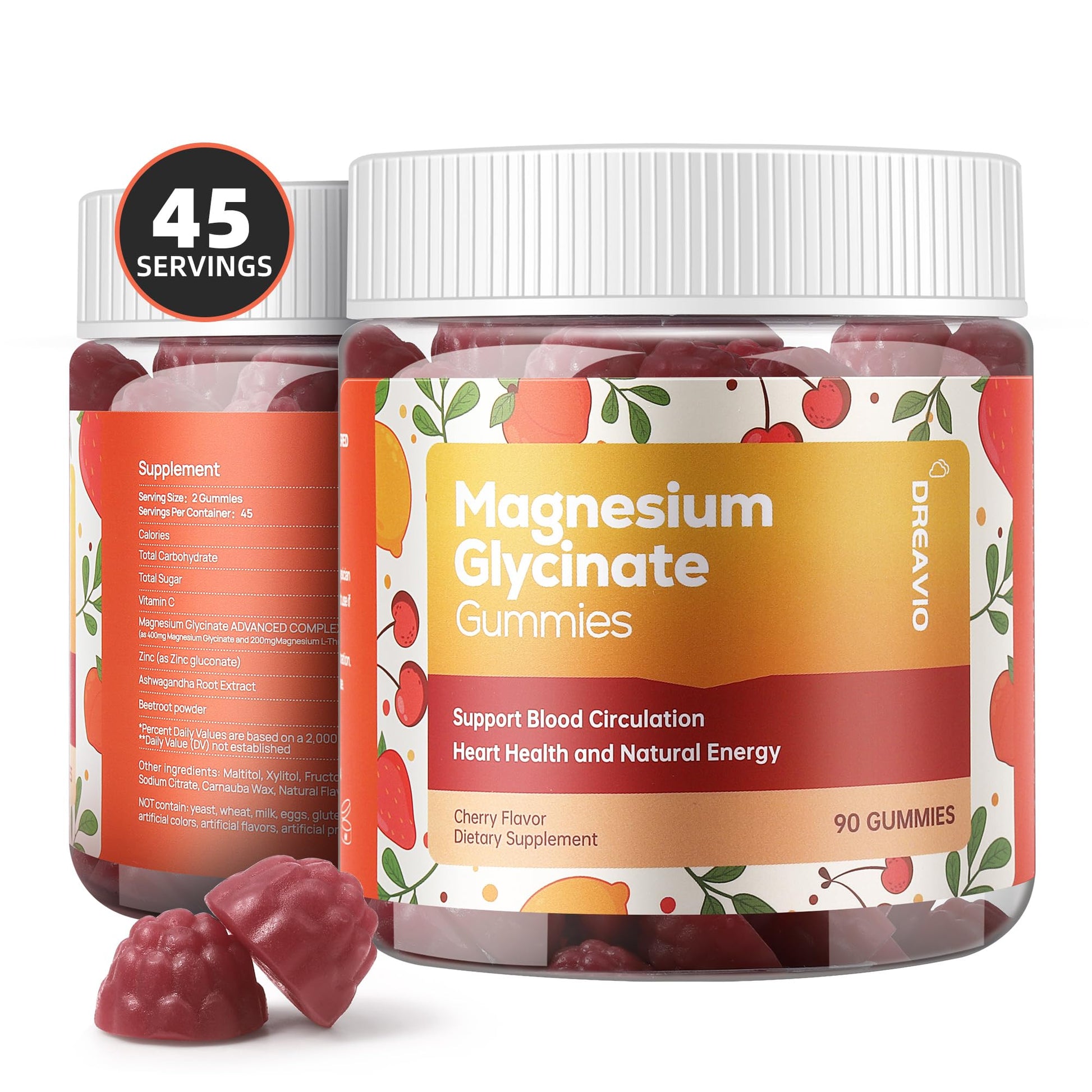 DREAVIO 90 Count Magnesium Glycinate Gummies 400mg w/Ashwagandha Supplement - Sugar Free Zinc Magnesium Glycinate Supplement Ashwagandha Gummies for Adults DREAVIO uk supplements