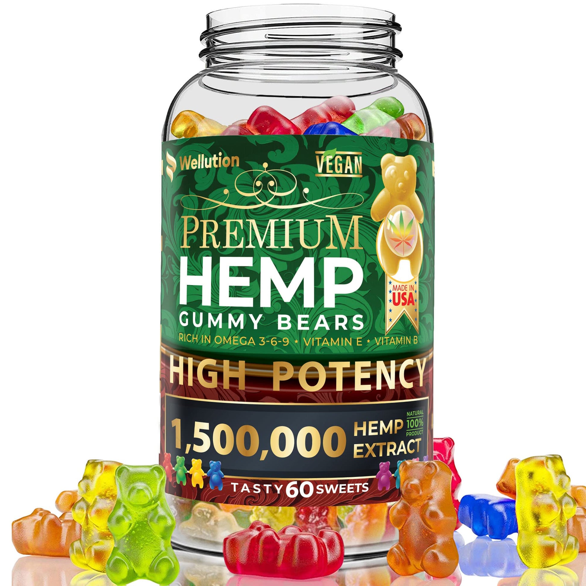 Wellution Hemp Gummies 1,500,000 XXL High Potency - Fruity Gummy Bear with Hemp Oil Wellution uk supplements