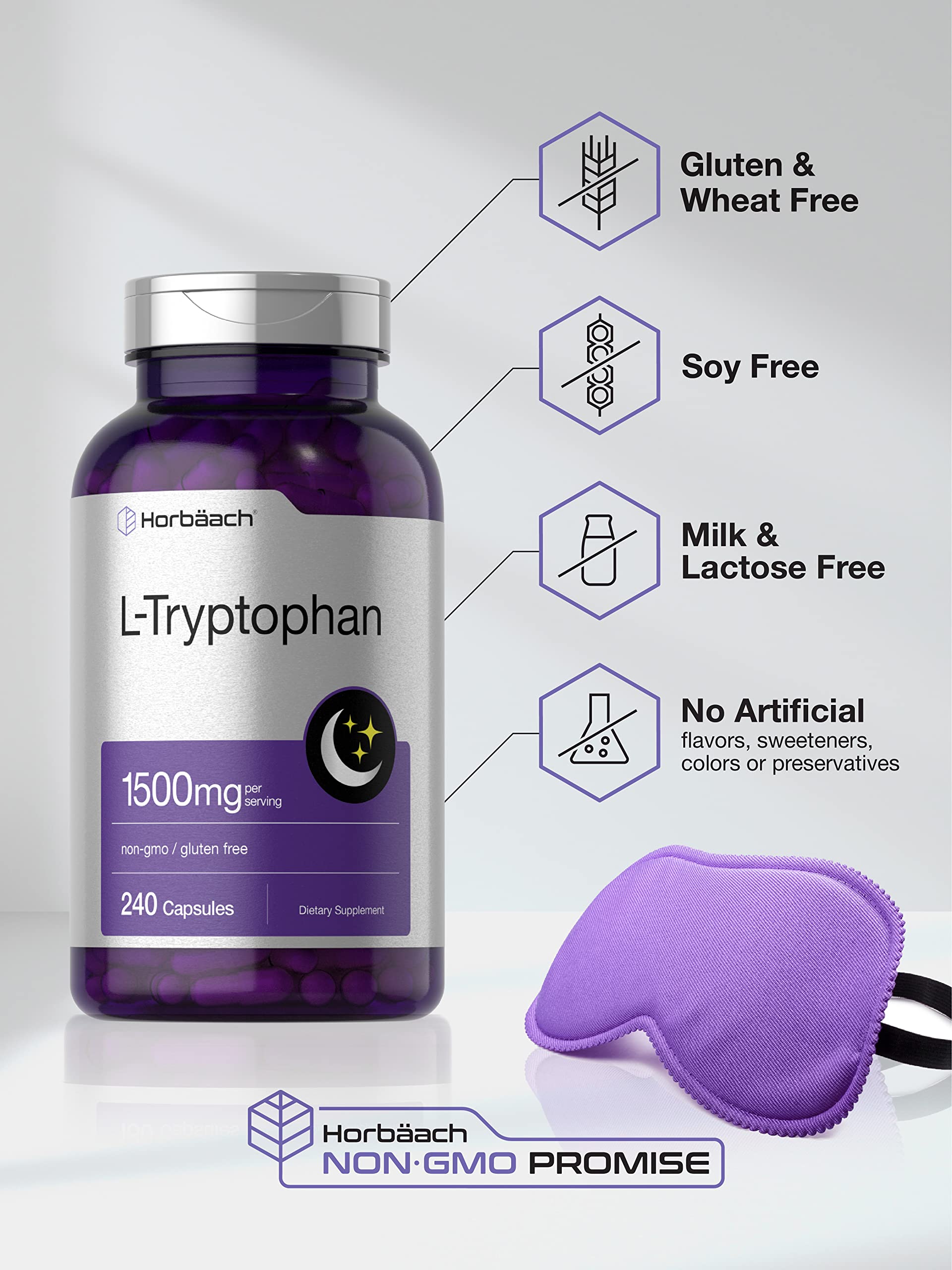 L Tryptophan 1500mg Capsules | 240 Count | Nighttime Formula | Non-GMO, Gluten Free Horbäach uk supplements