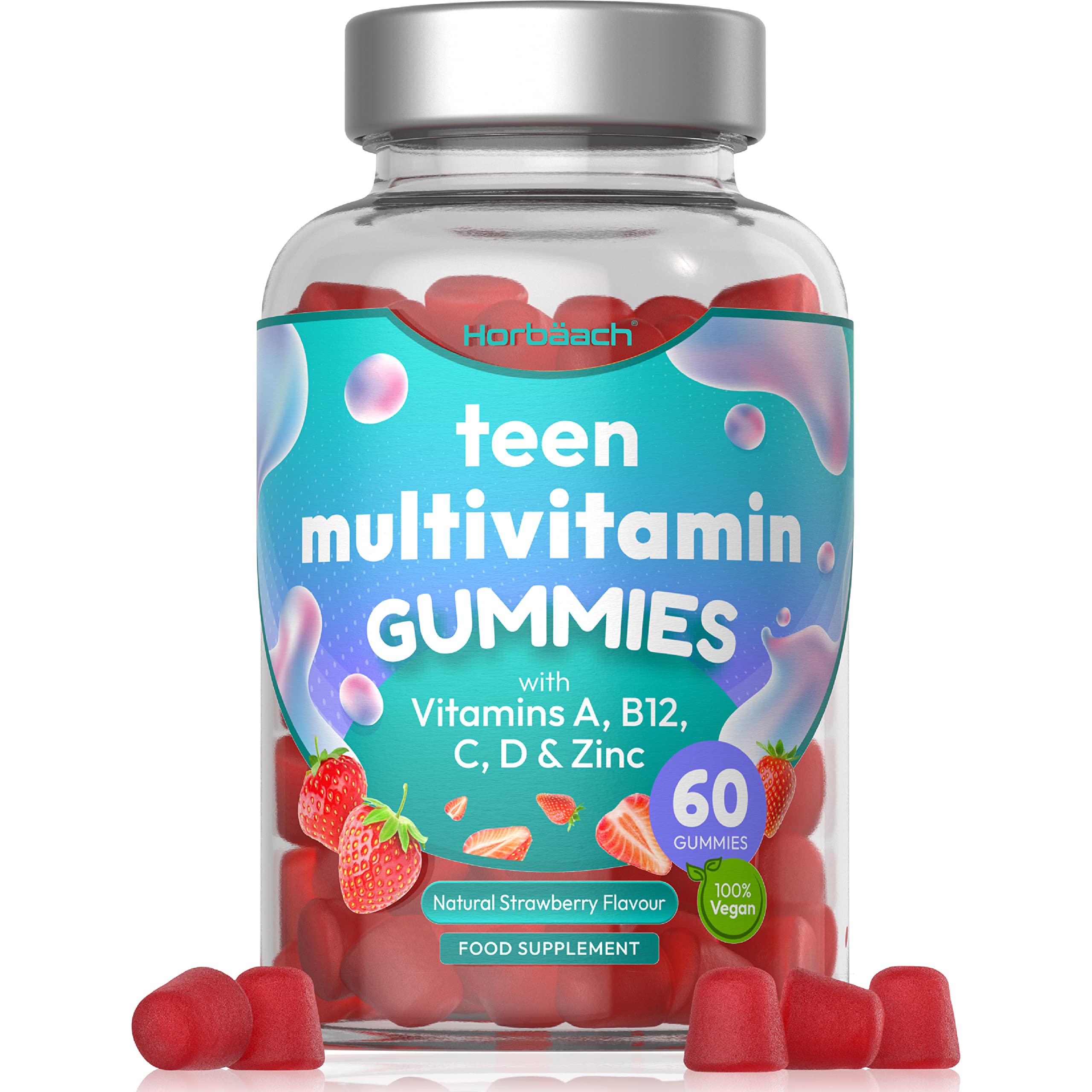 Multivitamins for Teens | 60 Vegan Gummies | 14 Essential Nutrients | with Vitamin A, B12 Horbäach uk supplements