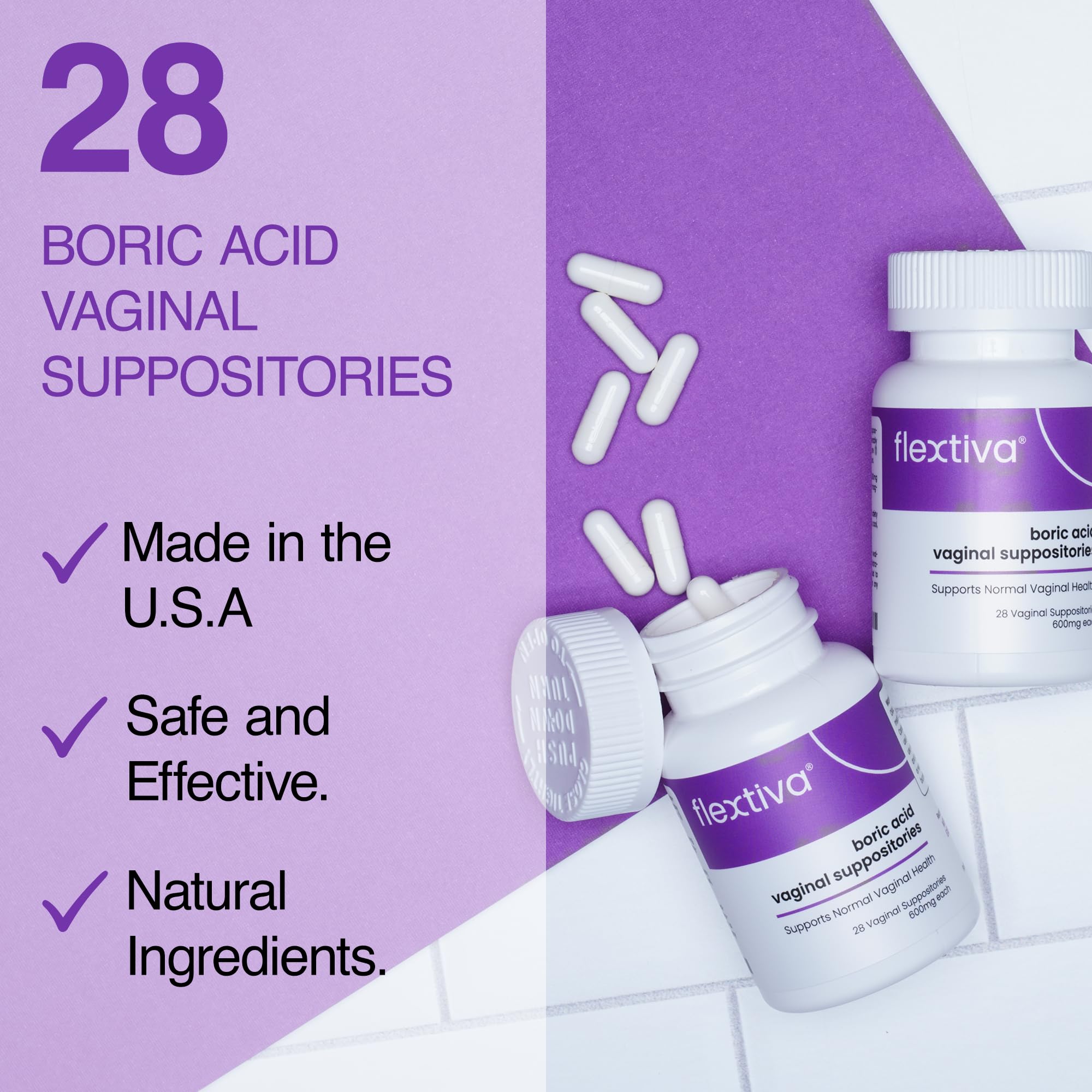 Flextiva Boric Acid Vaginal Suppositories - Boric Acid Pills for Women - Vaginal Health pH Balance for Women Flextiva uk supplements