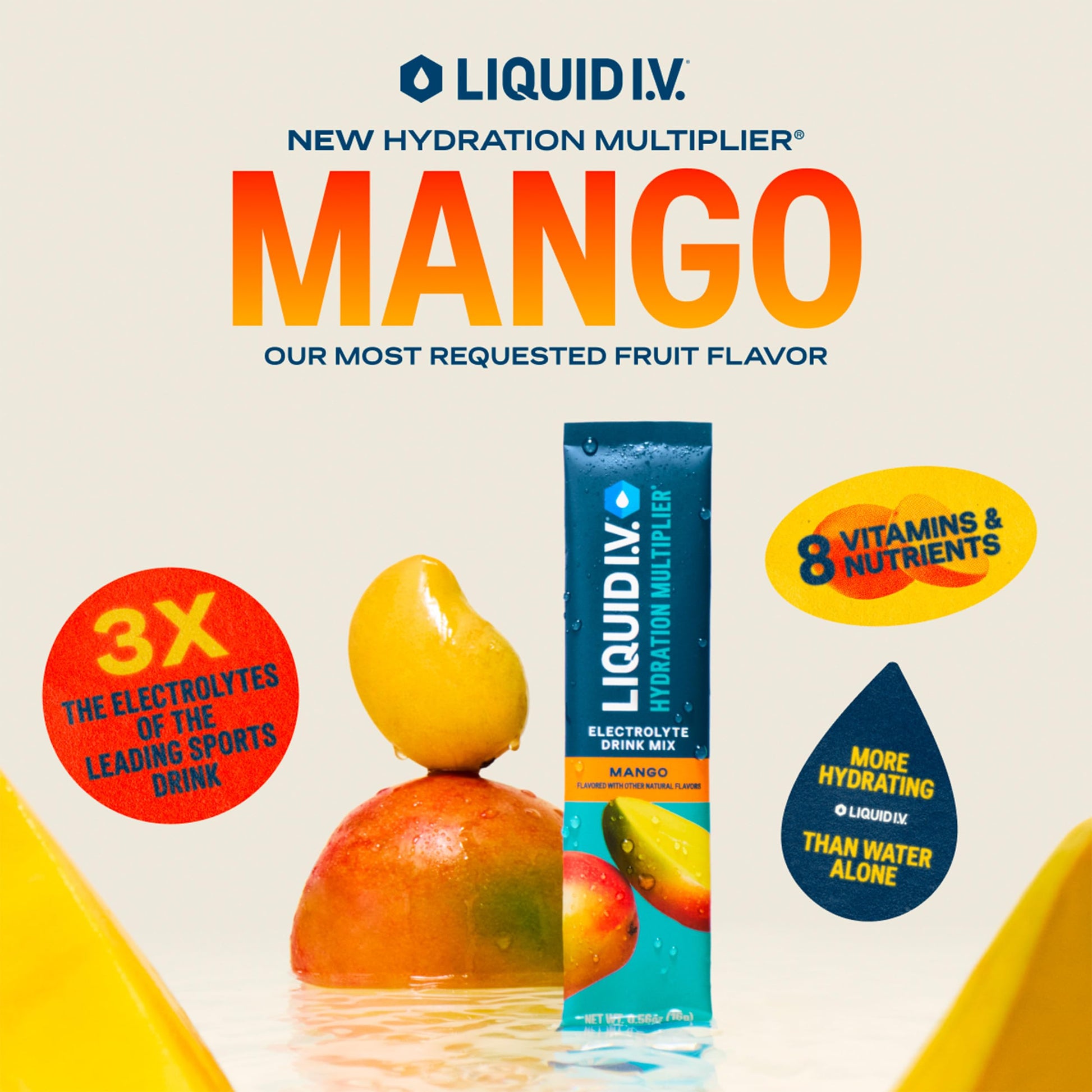 Liquid I.V.® Hydration Multiplier - Mango | Electrolyte Powder Drink Mix | 3 Pack (48 Servings) Liquid I.V. uk supplements
