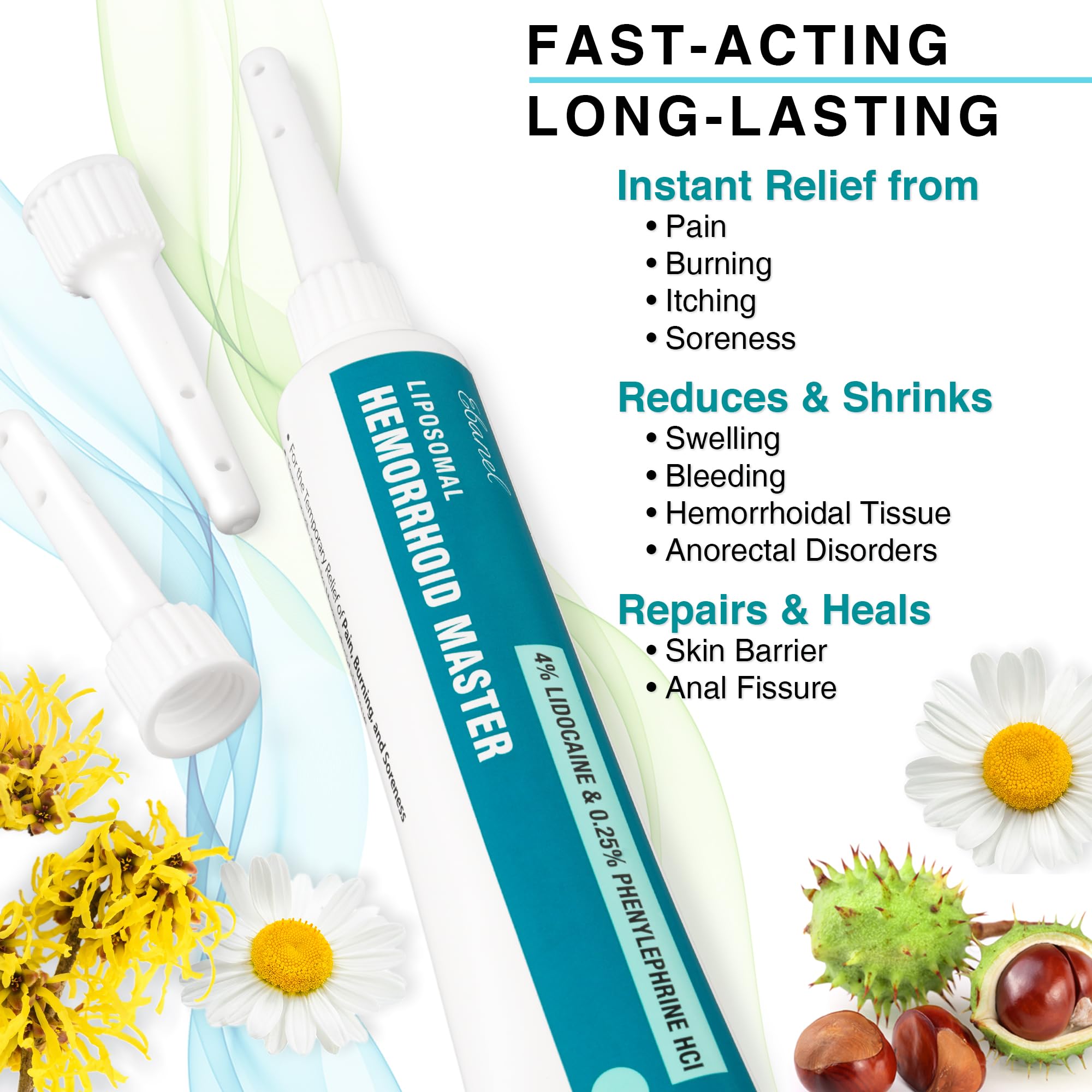 Ebanel 4% Lidocaine Hemorrhoid Treatment Ointment with Phenylephrine, Witch Hazel, Vitamin B6, Zinc Oxide, Frankincense, External and Internal Hemorrhoids Treatment Burn Itch Pain Relief Anal Cream Ebanel uk supplements