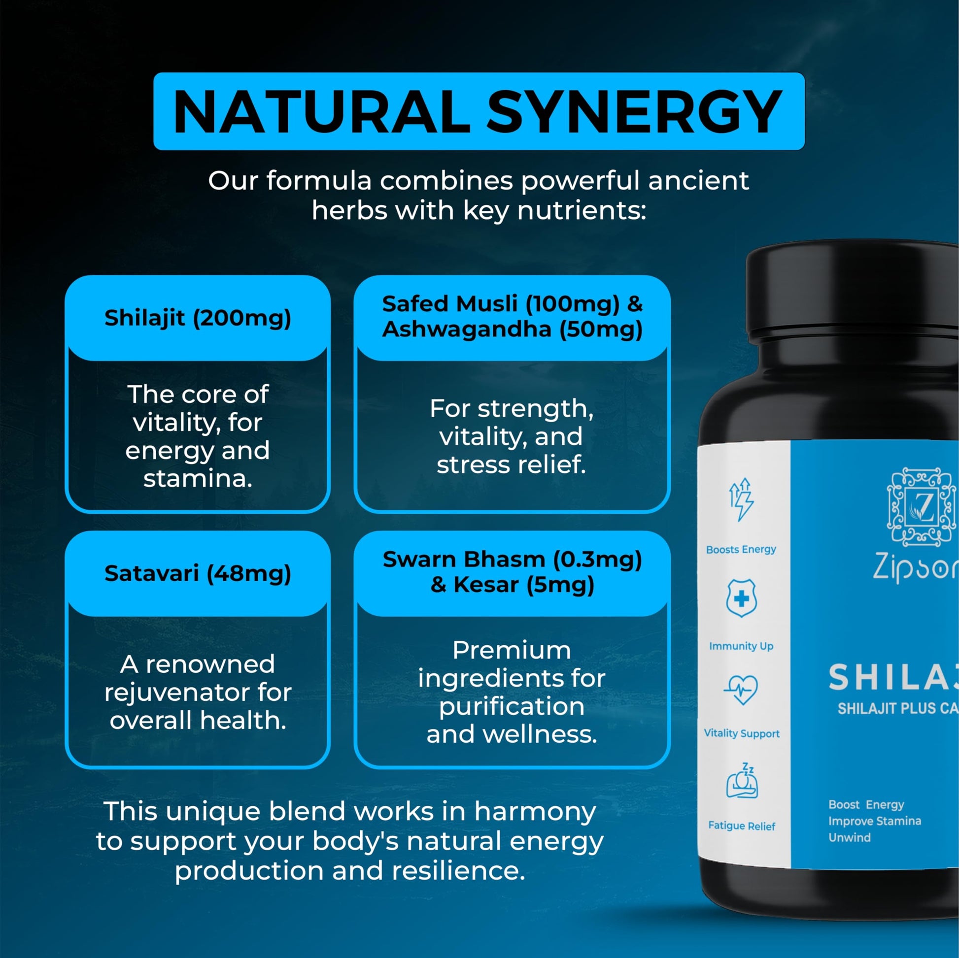 ZIPSON Shilajit for Men & Women | 90 Capsules | Himalayan Formula for Extra Power, Stamina & Immune Support | with Natural Fulvic Acid | Non-GMO | 500mg Per Serving ZIPSON uk supplements