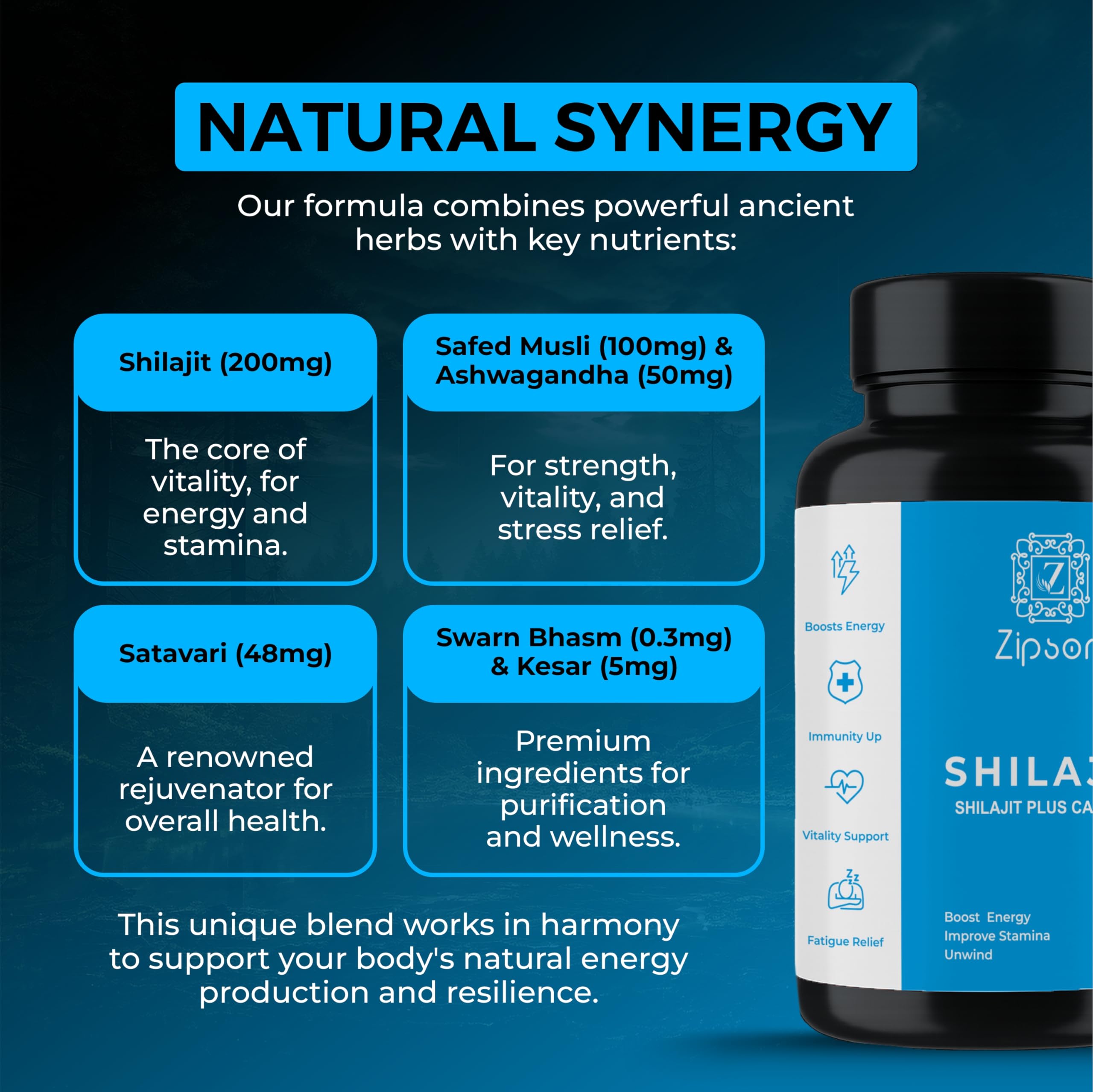ZIPSON Shilajit for Men & Women | 90 Capsules | Himalayan Formula for Extra Power, Stamina & Immune Support | with Natural Fulvic Acid | Non-GMO | 500mg Per Serving ZIPSON uk supplements