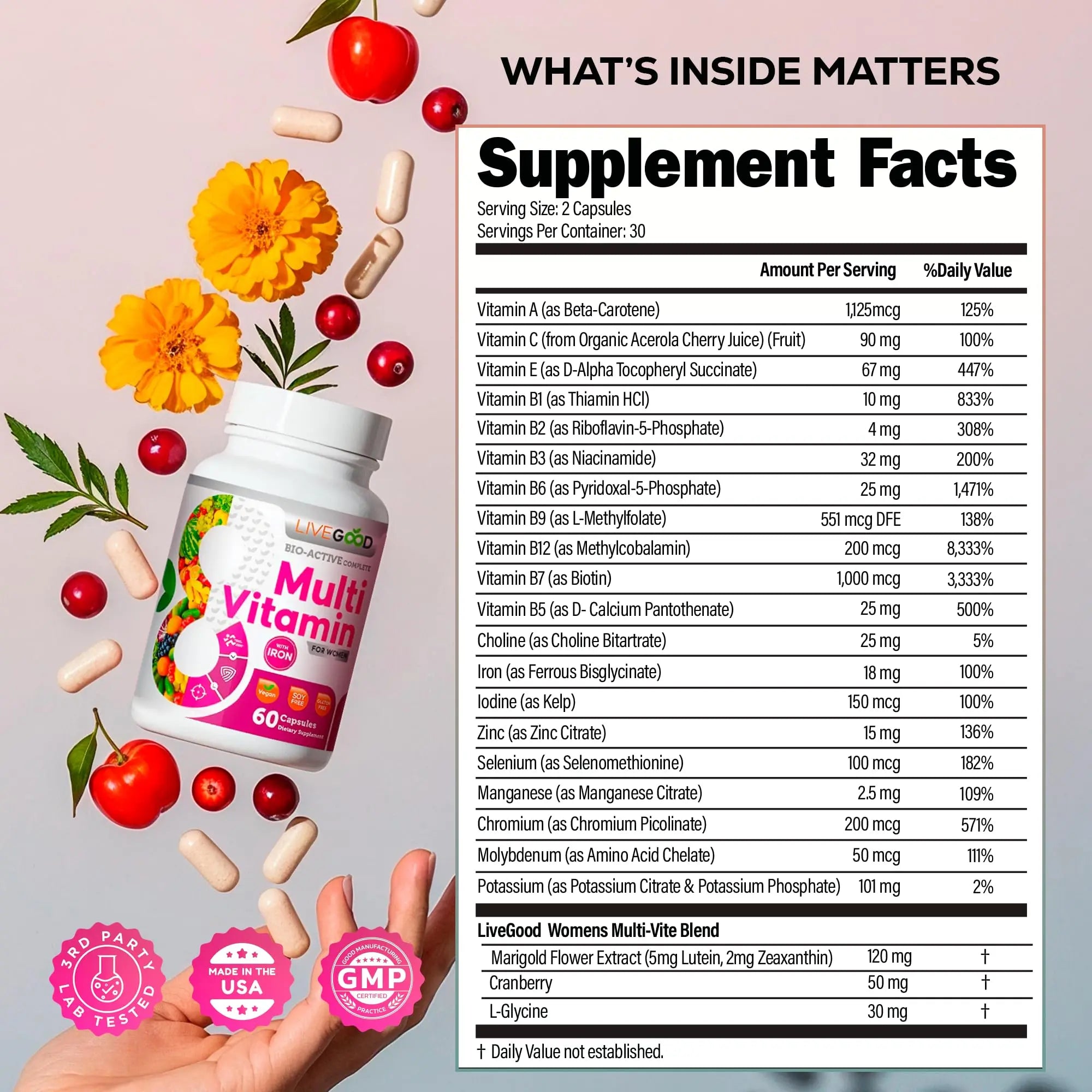 LIVEGOOD Bio-Active Complete Multivitamin for Women with Iron, Daily Women’s Multi with 24 Essential Vitamins and Minerals LIVEGOOD uk supplements