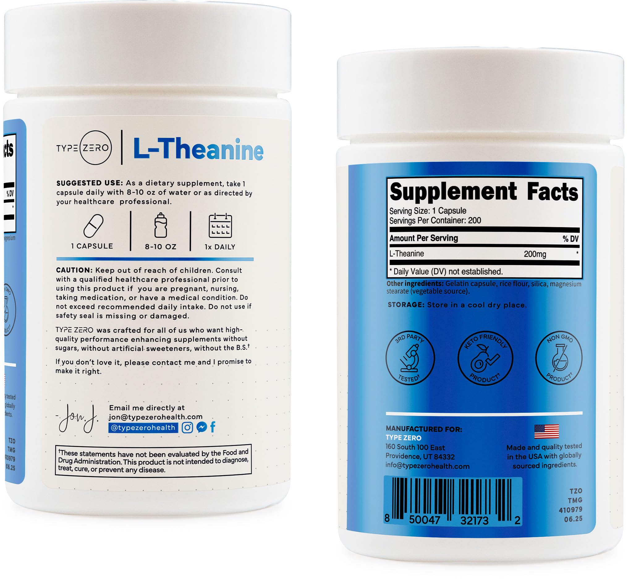 Type Zero L-Theanine (200mg) 200 Capsules - Clean L-Theanine Supplement, Keto, GMO-Free Type Zero uk supplements