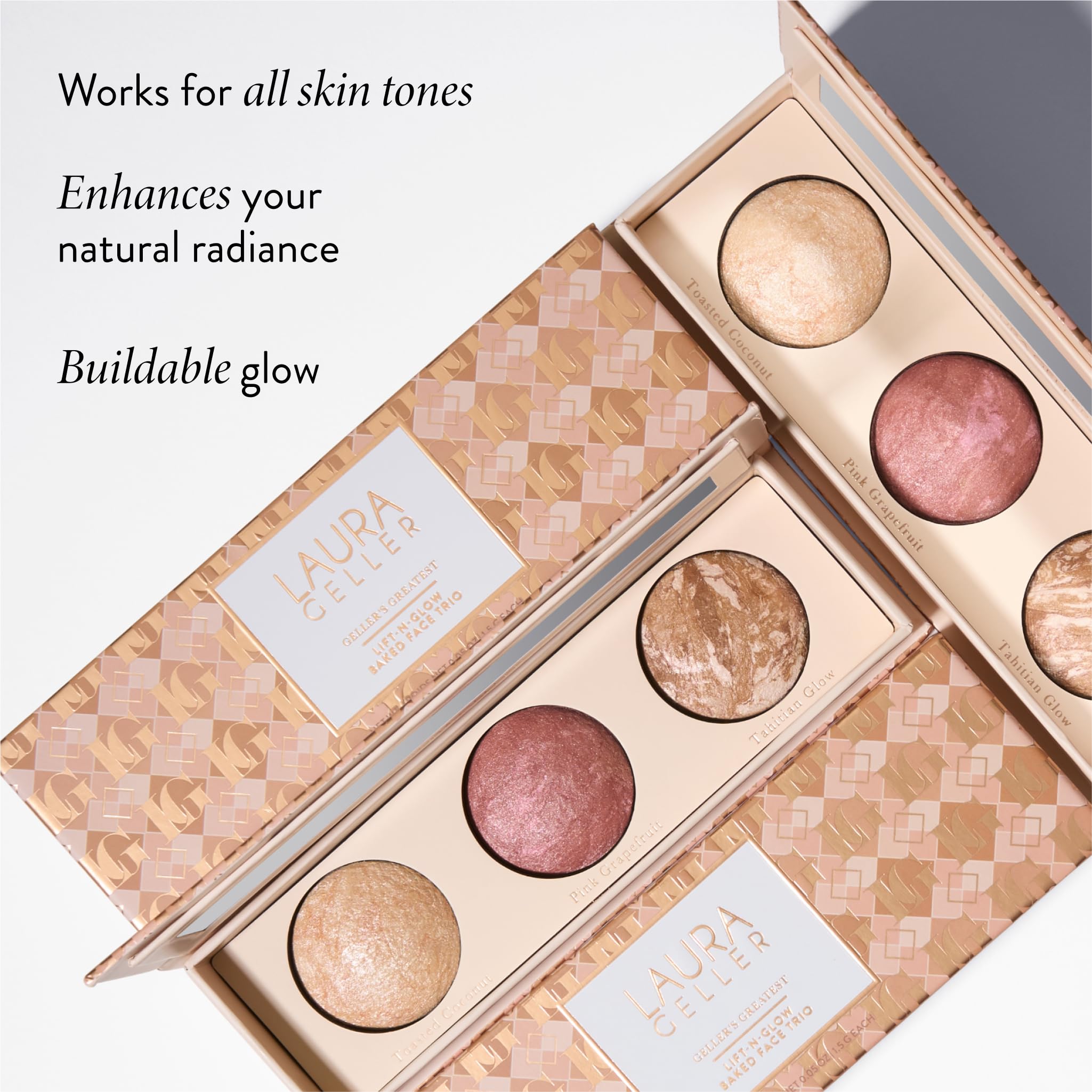 LAURA GELLER NEW YORK Geller's Greatest Lift-n-Glow Baked Trio Palette - Highlighter, Blush, Bronzer - All Skin Tones LAURA GELLER NEW YORK uk supplements