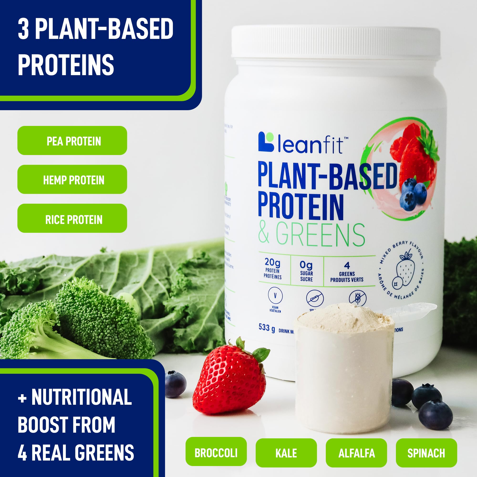 LeanFit Plant-Based Protein & Greens, Natural Berry, 20g Protein, 19 Servings, 1.25 Pound LeanFit uk supplements