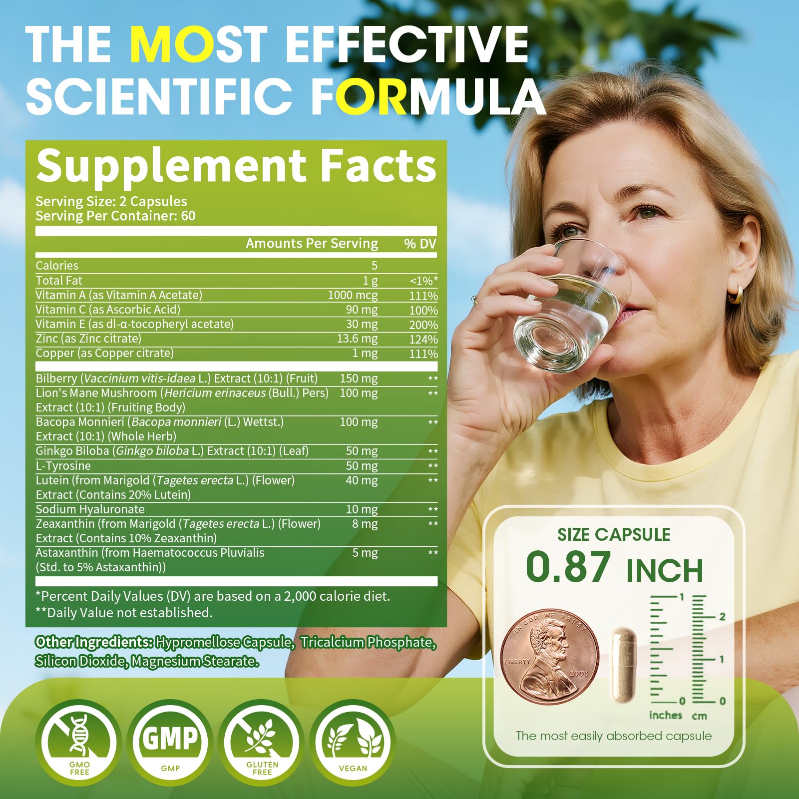Eye + Brain Supplements for Memory and Focus, Lutein 40mg, Zeaxanthin, Astaxanthin, Bilberry, Lion’s Mane, Bacopa Monnieri, Ginkgo Biloba, 14 in 1 Eye Vitamins for Adults & Seniors 120 Capsules Alliwise uk supplements