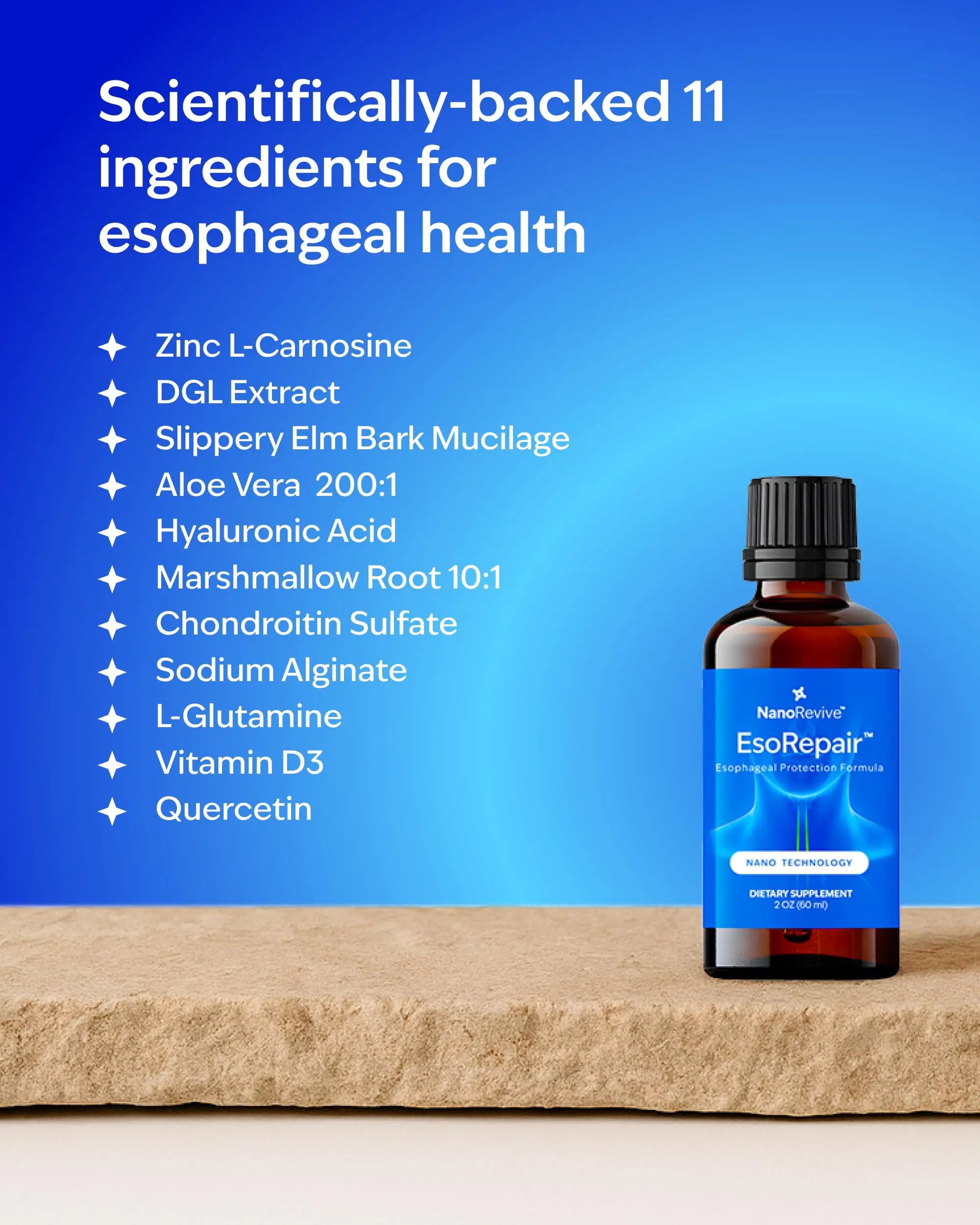 EsoRepair Nano Esophageal & Stomach Health Supplements for Men & Women - Digestive Comfort - Slippery Elm Bark, Zinc L-Carnosine & Aloe Vera Extract - Non-GMO & Dairy Free NANOREVIVE uk supplements