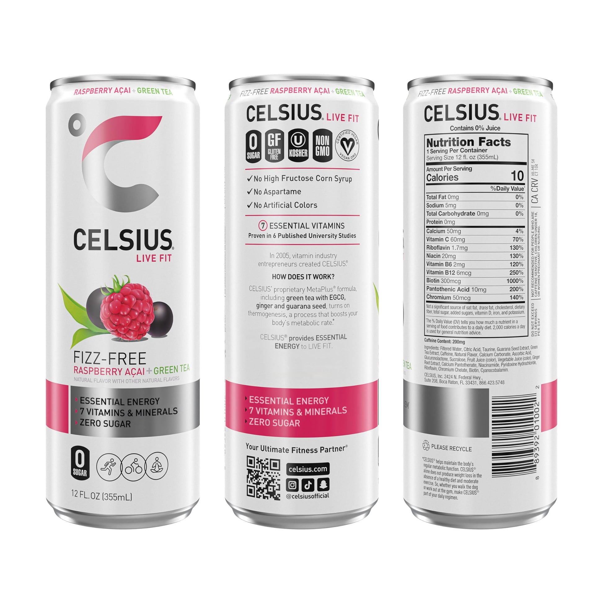 CELSIUS Raspberry Acai Green Tea, Functional Essential Energy Drink 12 Fl Oz (Pack of 12) Packaging may vary CELSIUS uk supplements