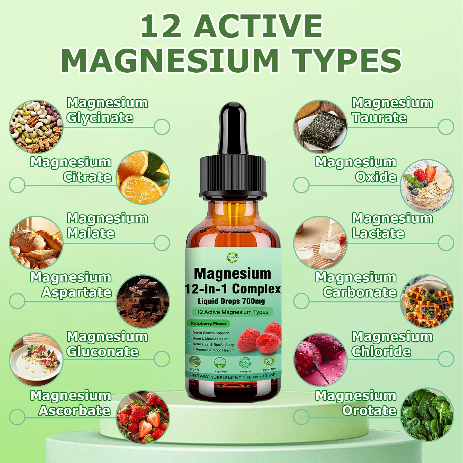 Magnesium 12 in 1 Complex Liquid Drops 700mg, High Absorption Magnesium Glycinate Citrate Malate Taurate & 8 Forms, Magnesium Complex Blend Supplement for Sleep Muscle Nerve Energy Heart Health JUIWEFKK uk supplements