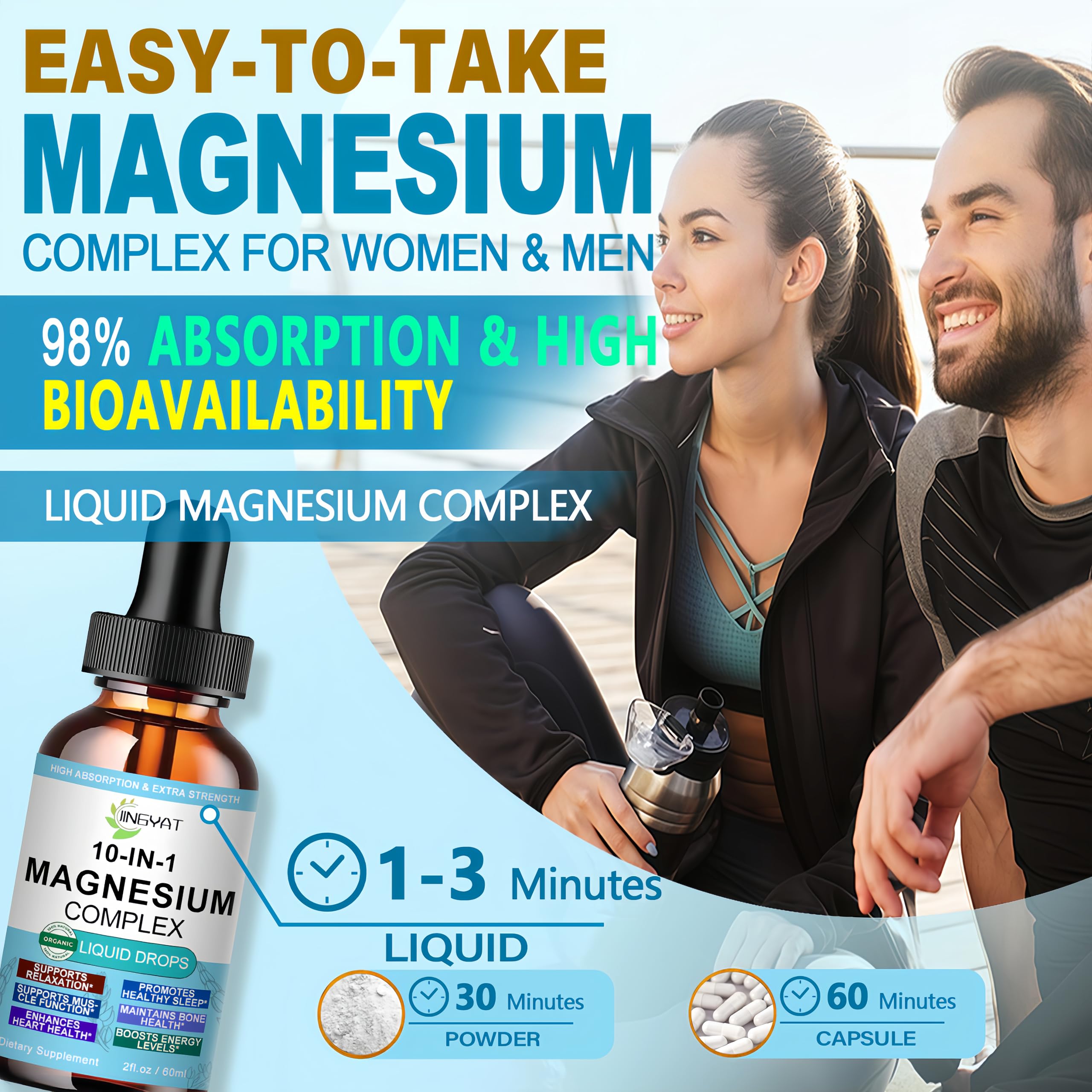 High Absorption Magnesium Complex Drops | 10-in-1 Liquid Magnesium Complex for Women & Men with Glycinate,Citrate,Taurate | for Stress Relief,Sleep,Heart Health | Vegan,Non-GMO,Fast-Acting Formula JINGYAT uk supplements