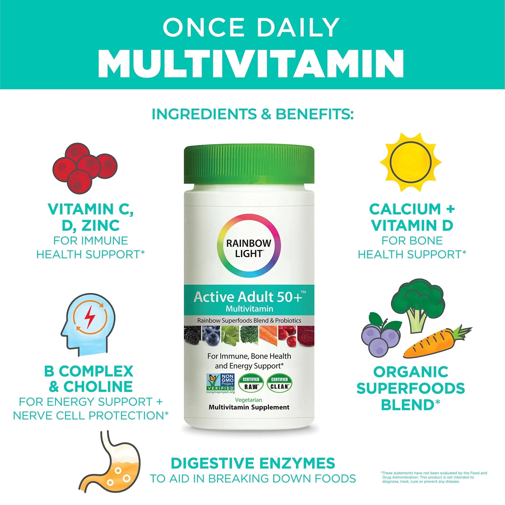 Rainbow Light Adult Multivitamin, Vitamins C & Zinc, B Complex & Choline, Calcium & Vitamin D Supports Bone Health Rainbow Light uk supplements