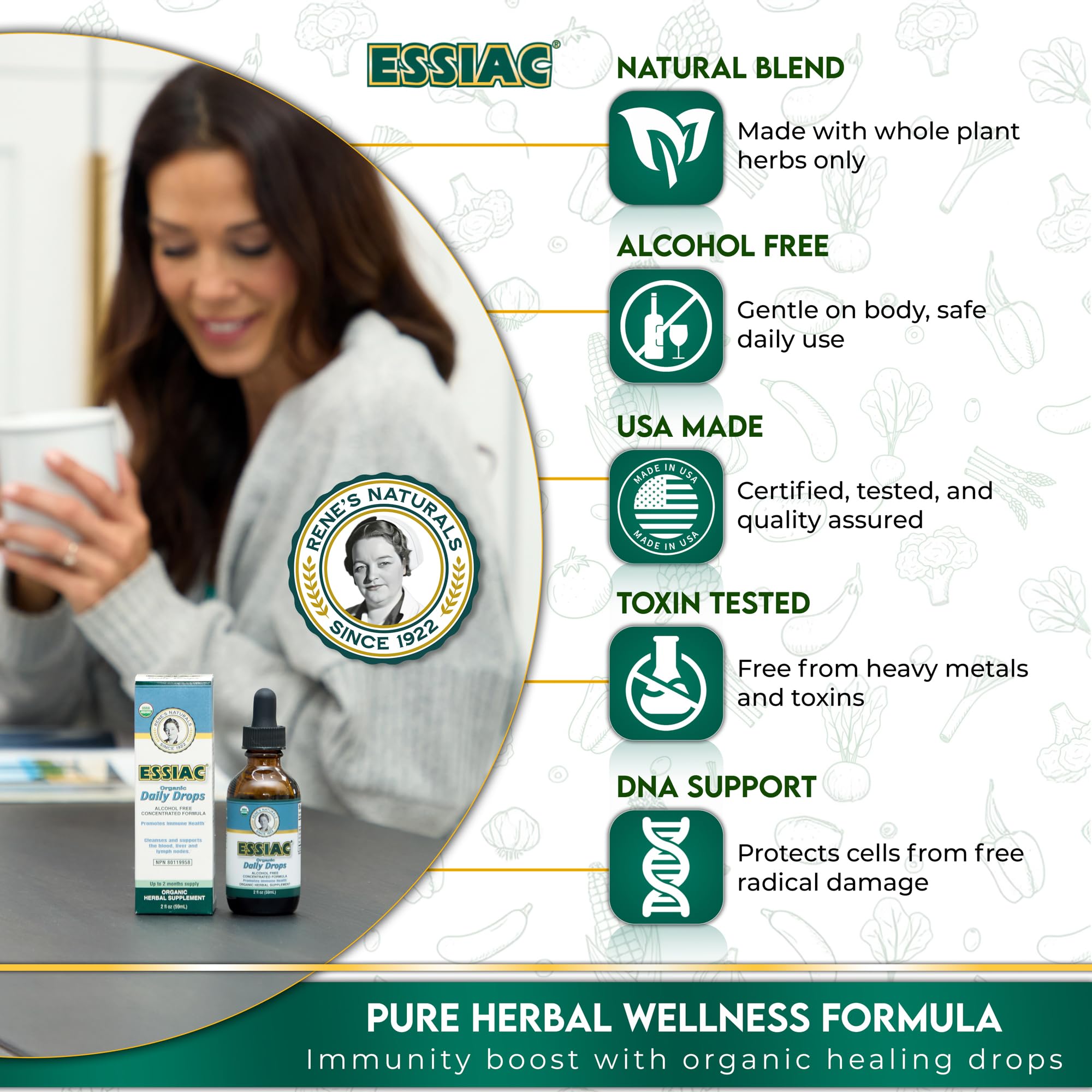 Essiac Original Tea USDA Organic Daily Drops for Enhanced Lymphatic Drainage and Immune Support | Alcohol Free Concentrated Formula | 2oz (59ml) Essiac uk supplements