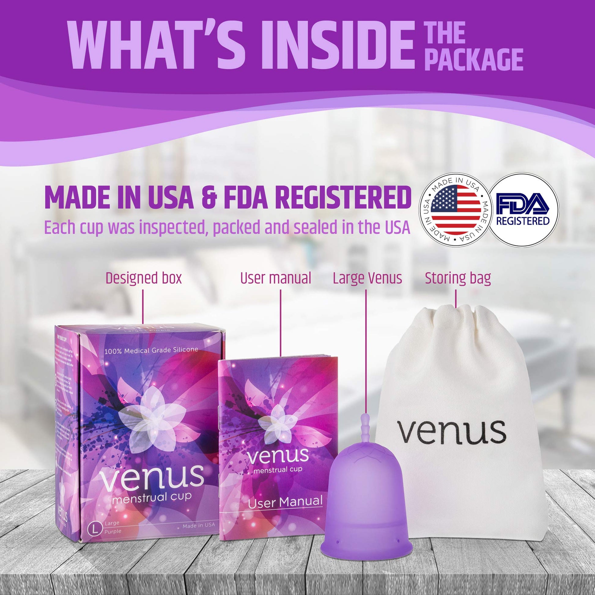 Venus Large Menstrual Cup – High Capacity for Heavy Flow -Made in USA - 100% Medical Grade Silicone VENUS uk supplements