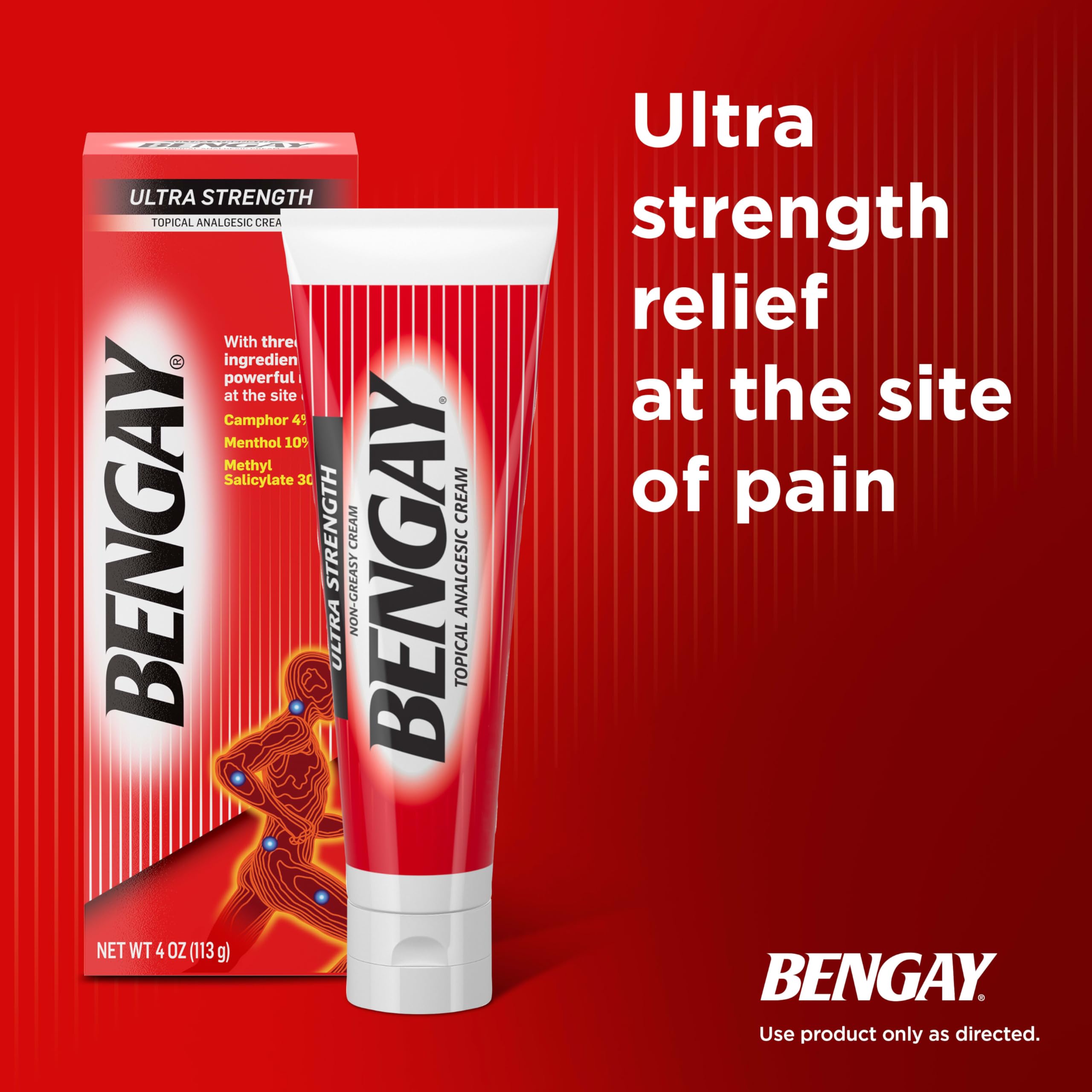 Bengay Ultra Strength Topical Pain Relief Cream, Non-Greasy Topical Analgesic for Minor Arthritis, Muscle, Joint and Back Pain, Camphor, Menthol and Methyl Salicylate, 4 OZ Bengay uk supplements