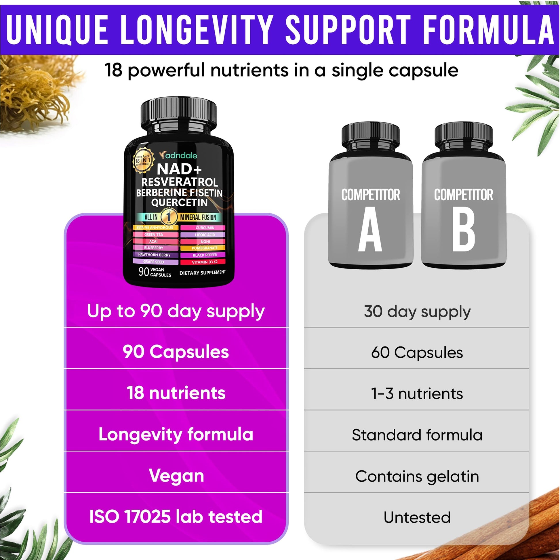 Adndale Liposomal NAD Supplement. Longevity Formula NMN Supplement Alternative. 90CT Advanced NAD+ Resveratrol Adndale uk supplements