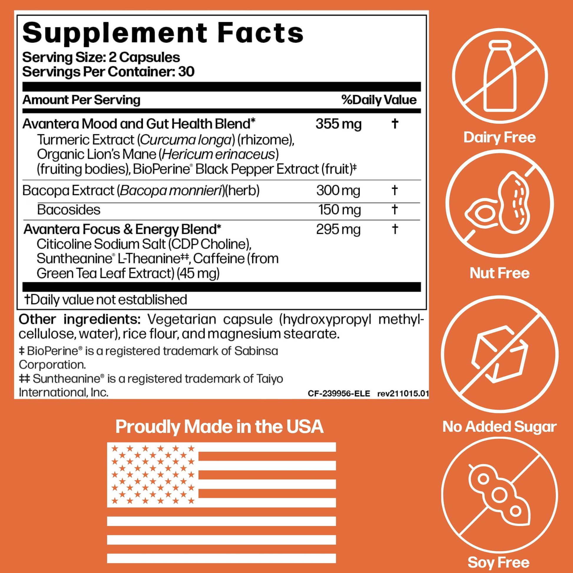 Avantera Premium Nootropic, Elevate | Energy, Focus, Mood, & Gut Health | 30 Day Supply Avantera uk supplements