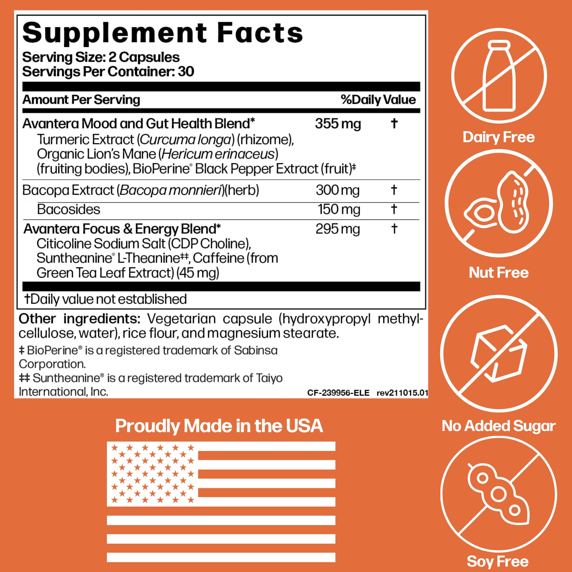 Avantera Premium Nootropic, Elevate | Energy, Focus, Mood, & Gut Health | 30 Day Supply Avantera uk supplements