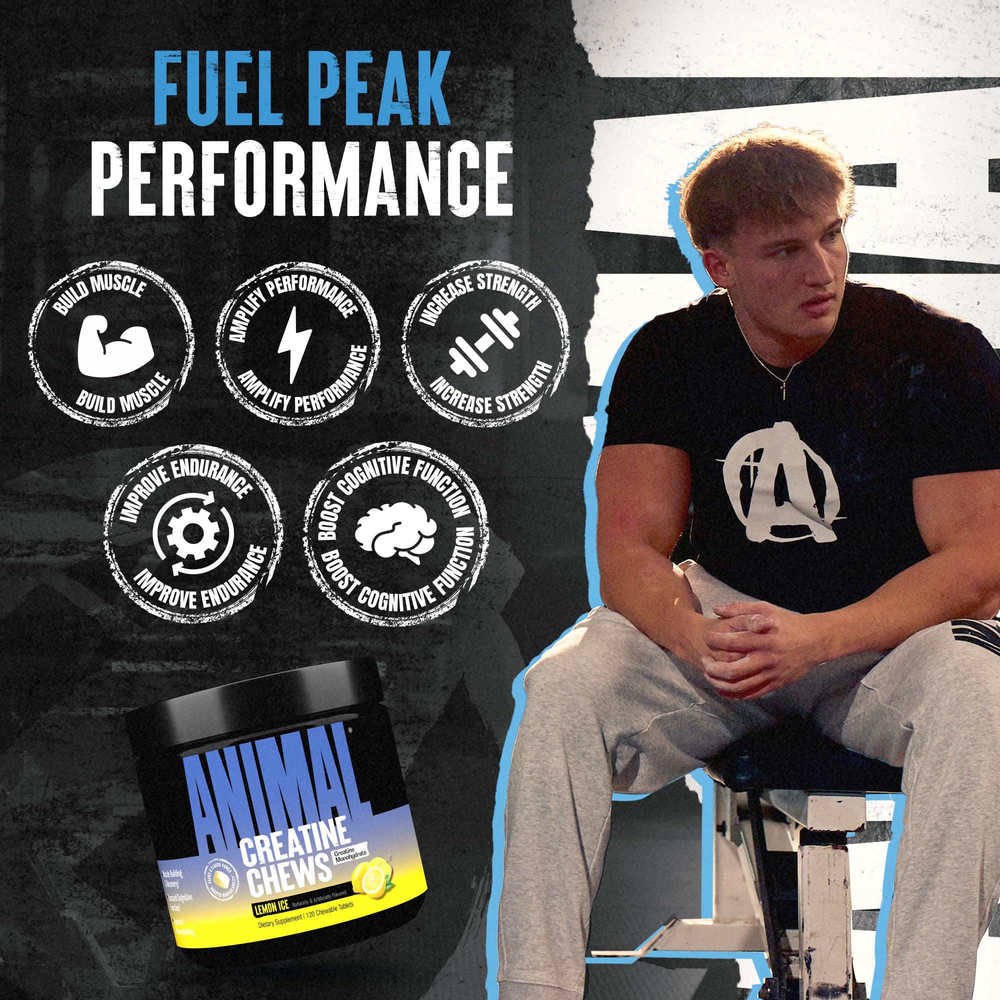 Animal Creatine Chews Tablets - Enhanced Creatine Monohydrate with AstraGin to Improve Absorption, Sea Salt for Added Pumps, Delicious and Convenient Chewable Tablets - Lemon Ice Animal uk supplements
