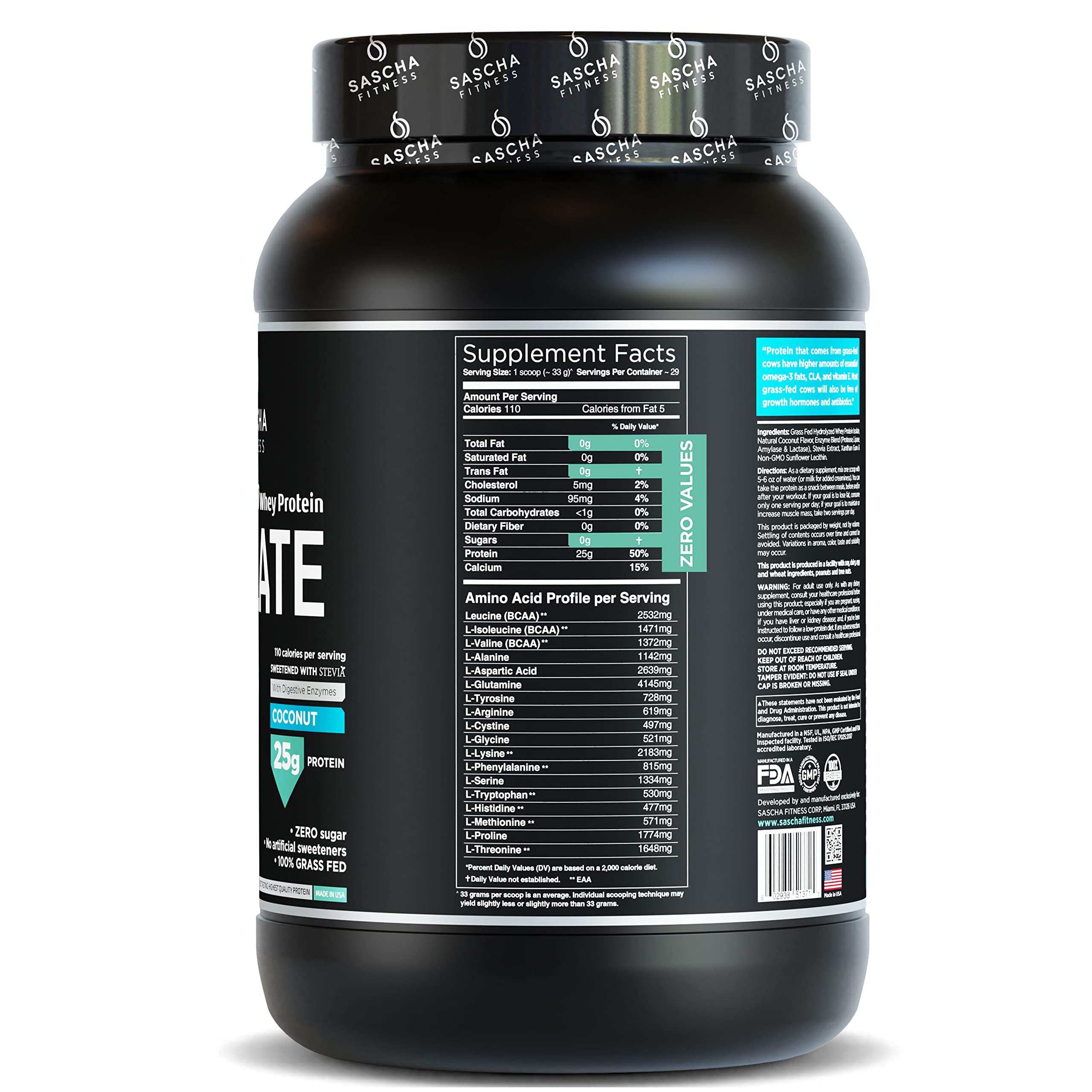 SASCHA FITNESS Hydrolyzed Whey Protein Isolate,100% Grass-Fed (2 Pounds, Coconut) SASCHA FITNESS uk supplements