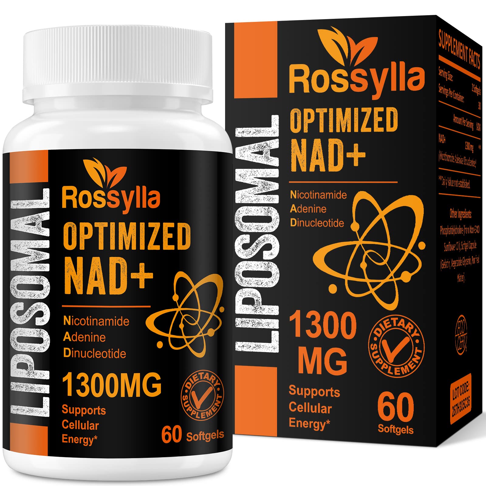 Rossylla 1300 MG Liposomal NAD+ Supplement | Highest Absorption | Purest NAD Supplemet to Boost NAD+ Effetively | Boosting NAD+ Supplement for Aging Defese, Cellular Energy, Longevity | 120 Count Rossylla uk supplements