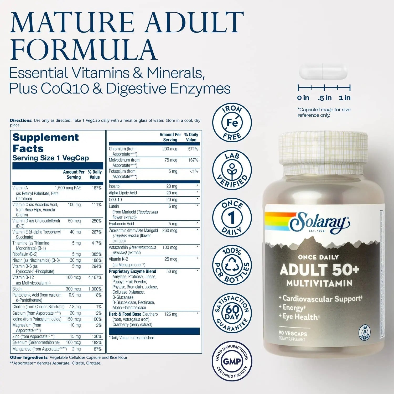 Solaray Once Daily Adult 50+ Complete Multivitamin for Women & Men, Essential Vitamins & Chelated Minerals for Healthy Energy, Heart, Brain & Immune Support SOLARAY uk supplements