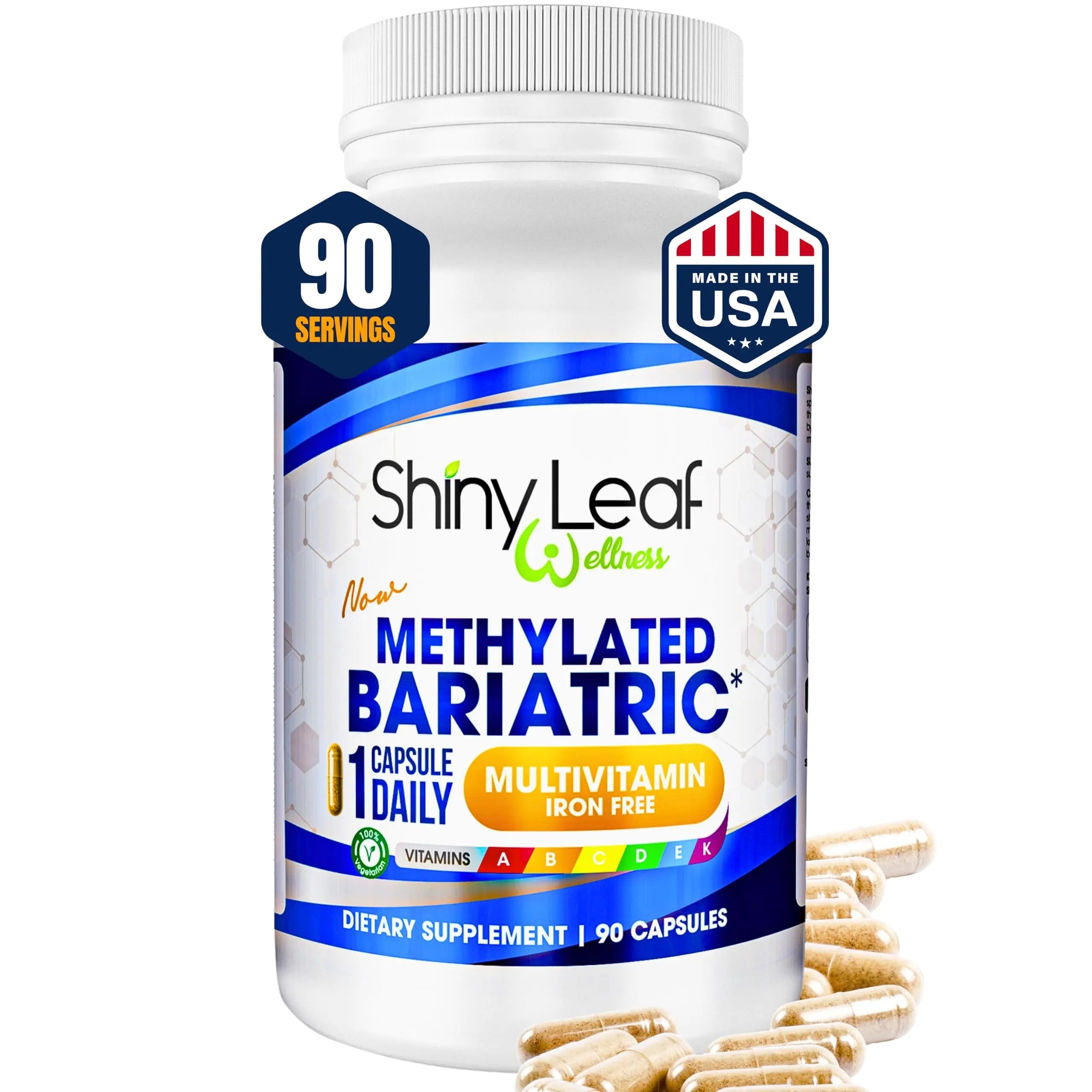 Shiny Leaf Methylated Bariatric Multivitamin Without Iron – Vitamins for Gastric Bypass & Sleeve, 1 Daily Capsule W Methylated Folate, B12, A, C, D, K Shiny Leaf uk supplements