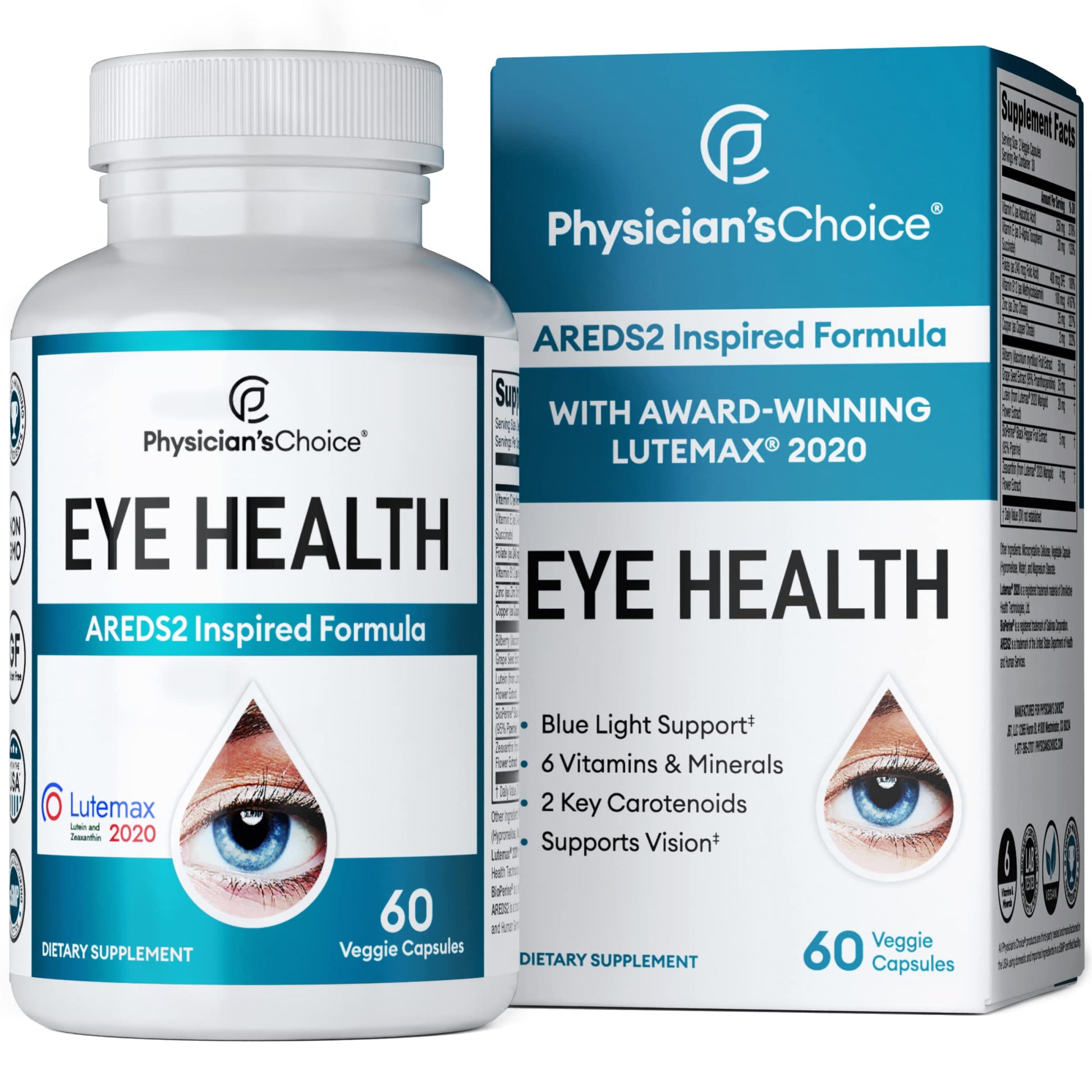 Areds 2 Eye Vitamins - Lutein, Zeaxanthin & Bilberry Extract - Supports Eye Physician's CHOICE uk supplements