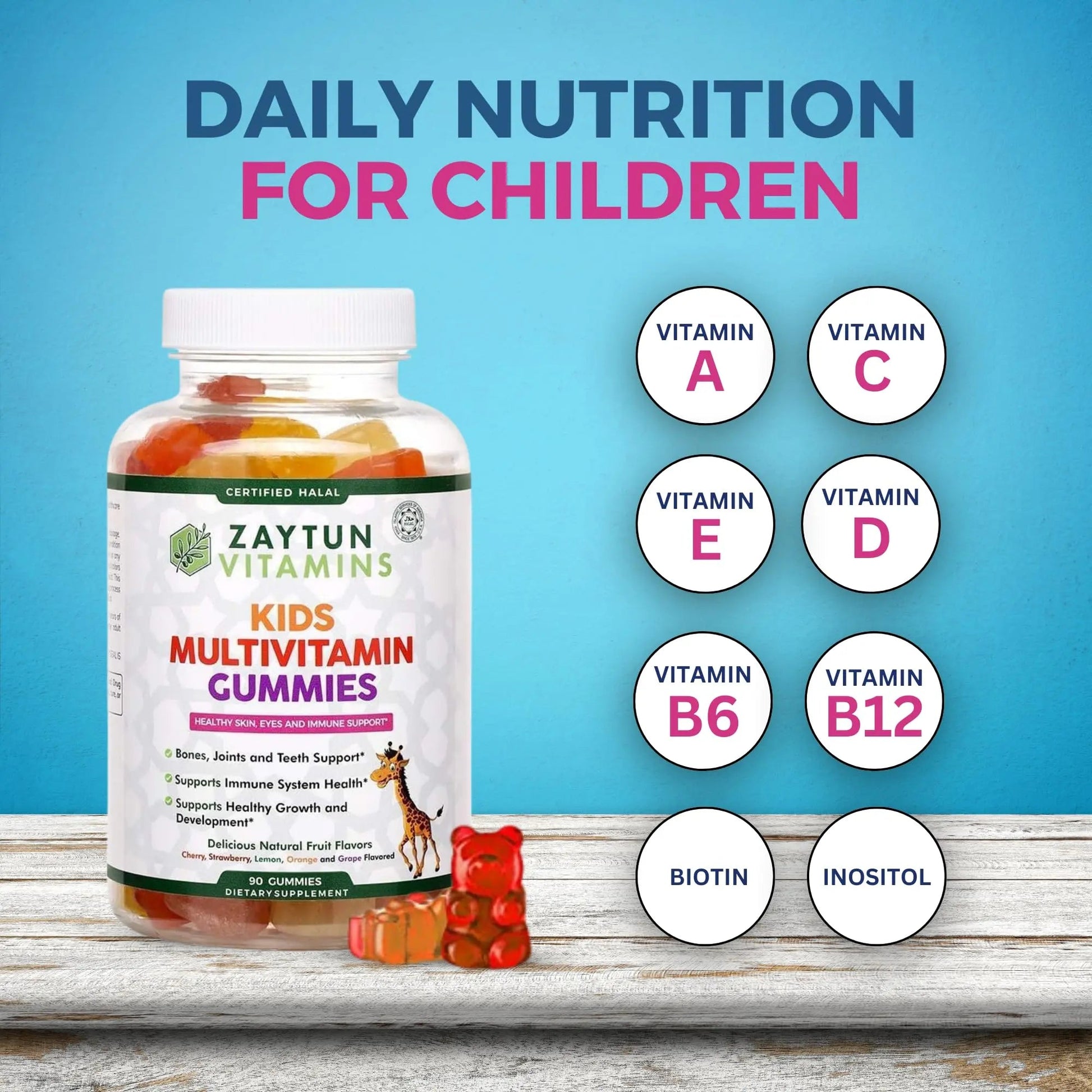Zaytun Halal Vitamins for Kids Multivitamin Gummies, Naturally Sourced Vitamin A, C, D, E, B6, B12, Biotin - Vegetarian, No Gelatin Zaytun Vitamins uk supplements