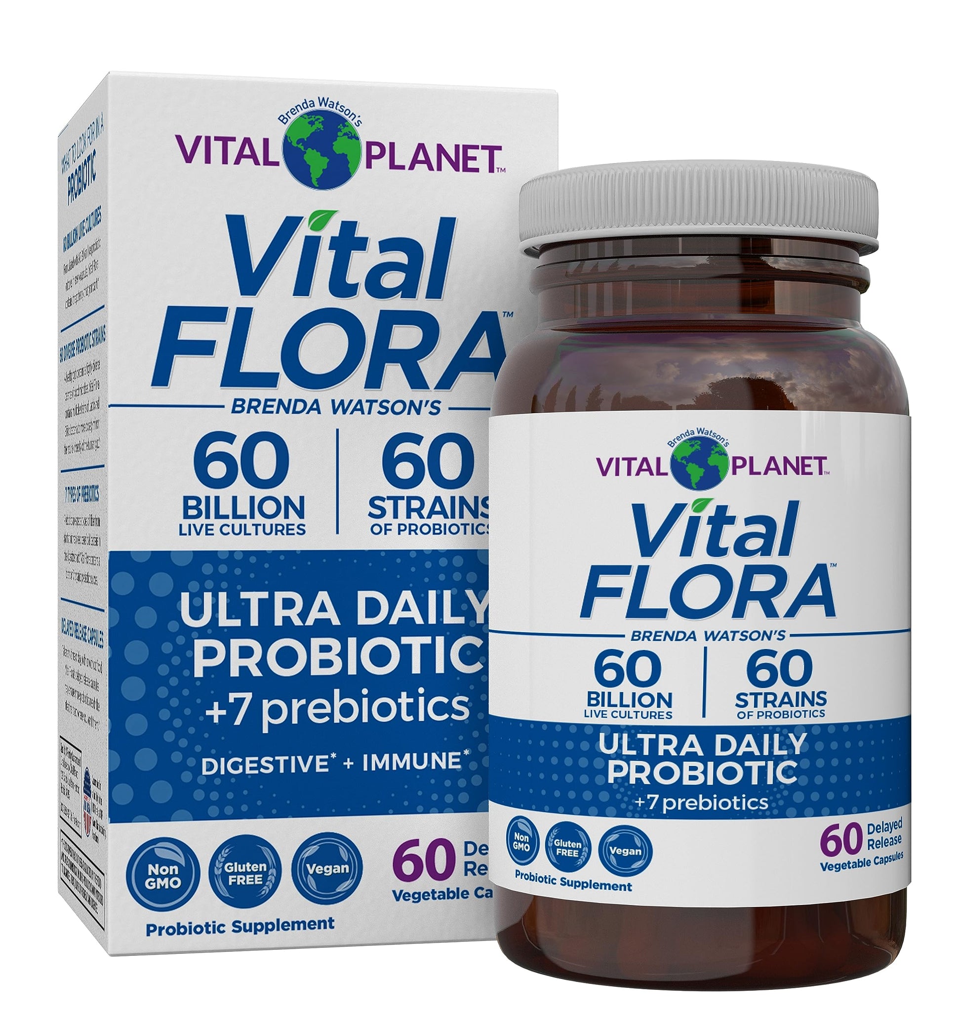 Vital Planet - Vital Flora Ultra Daily Probiotic 60 Billion CFU, Diverse Strains, Organic Prebiotics, Immune Support, Bloating Relief, Digestive Health Probiotics for Women and Men 60 Capsules Vital Planet uk supplements