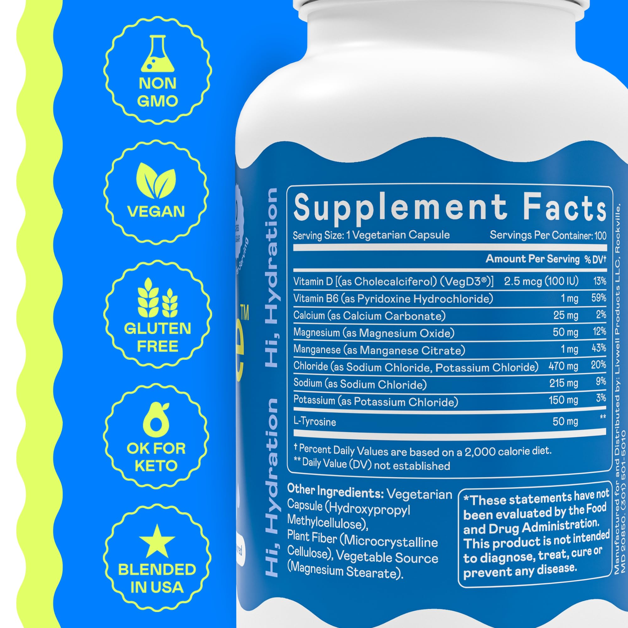Hi-Lyte Unflavored Electrolyte Capsules - Hydration Support Supplement Tablets - Sodium, Potassium, Magnesium - 100 Servings Hi-Lyte uk supplements