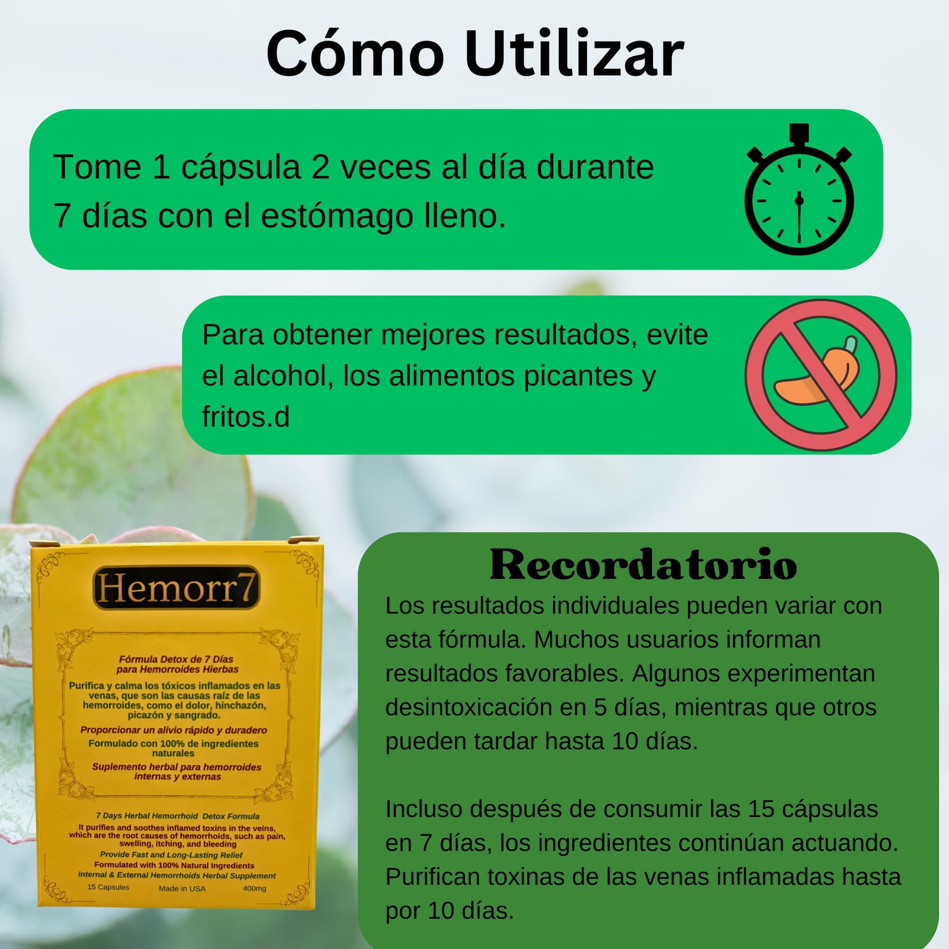 Hemorr7: 7Days 15 Capsules Herbal Hemorrhoid Detox Formula,Fórmula Herbal para desintoxicar las hemorroides Durante 7 días Generic uk supplements