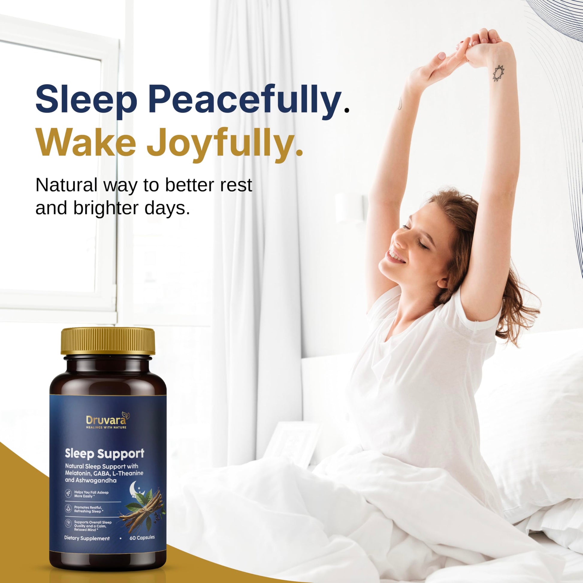 Druvara Natural Sleep Aid for Adults with Melatonin, GABA, L-Theanine & Ashwagandha, Natural Sleep Supplement for Deep, Restful Sleep - 60 Capsules Druvara uk supplements