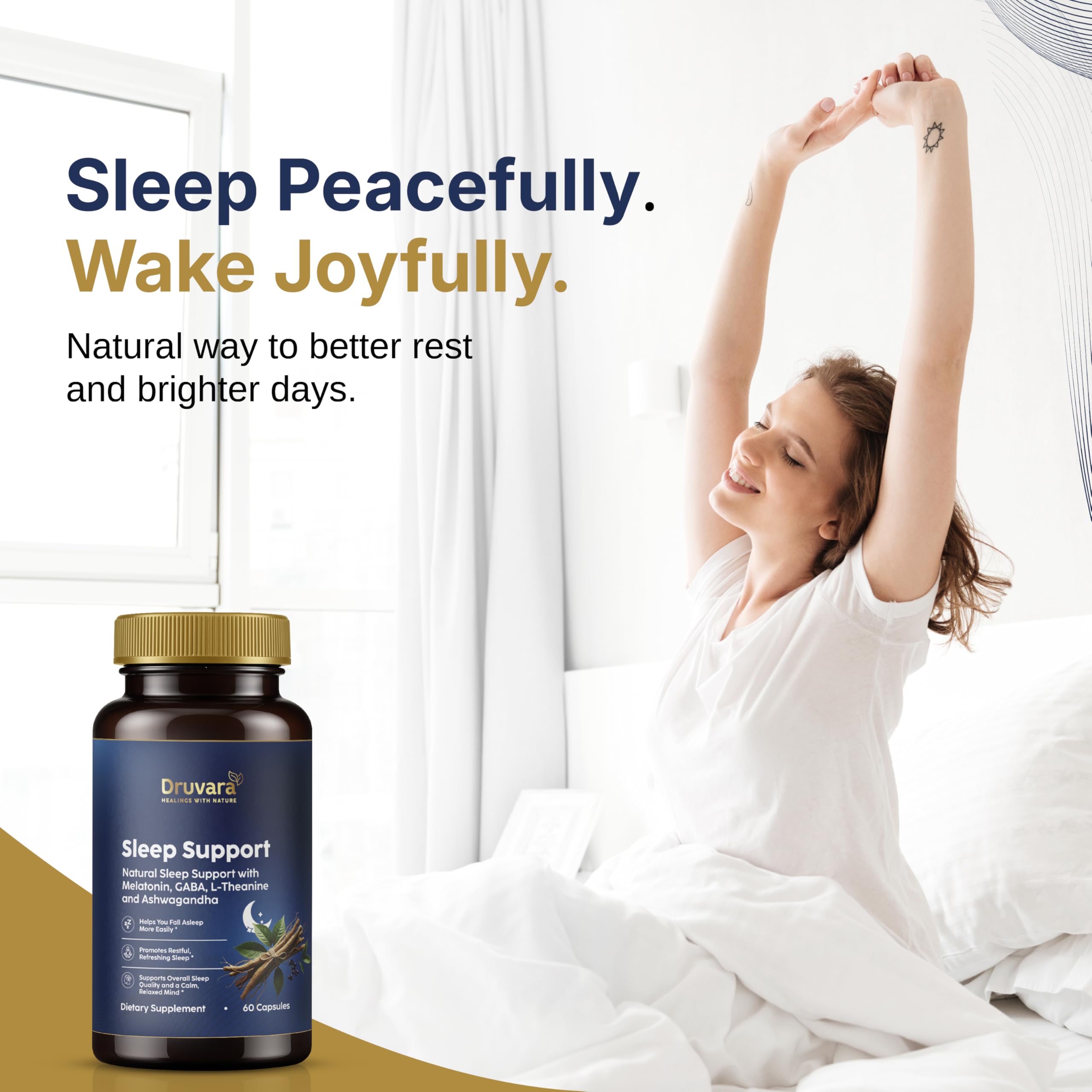 Druvara Natural Sleep Aid for Adults with Melatonin, GABA, L-Theanine & Ashwagandha, Natural Sleep Supplement for Deep, Restful Sleep - 60 Capsules Druvara uk supplements