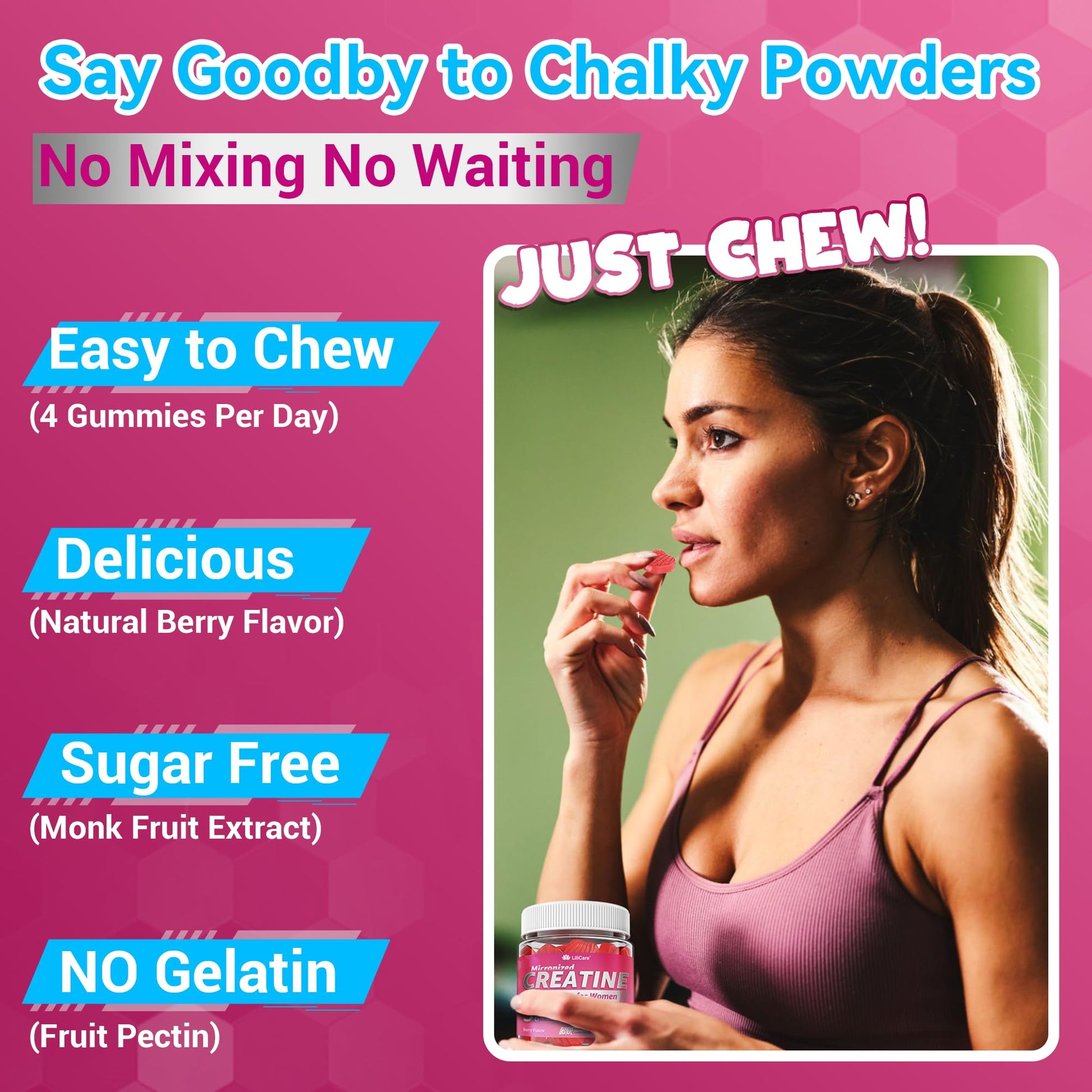 Creatine for Women Gummies, Micronized Creatine Monohydrate + Myo-Inositol, Collagen Peptides, BCAAs, Hyaluronic Acid, Vitamin B6 B12, Zinc for Enërgy, Föcus, Hörmonal Balance, Sugar Free, 120 Counts LILICARE uk supplements