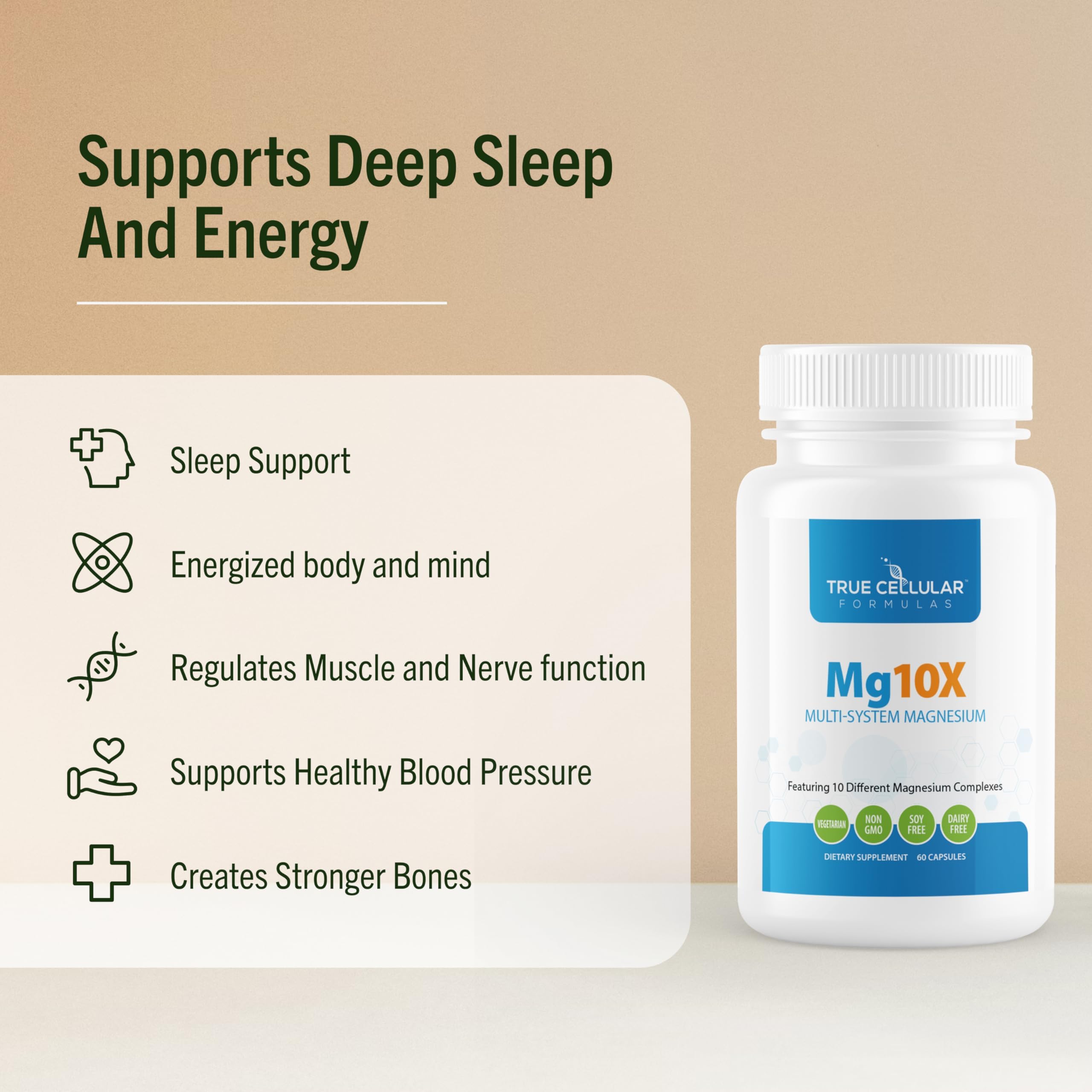 True Cellular Formulas Mg10X Multi-System Magnesium | Supplement to Support Sleep - 60 Capsules | Enhanced Sleep, Immune System & Metabolic Support | Includes Magnesium Glycinate, Citrate and More True Cellular Formulas uk supplements