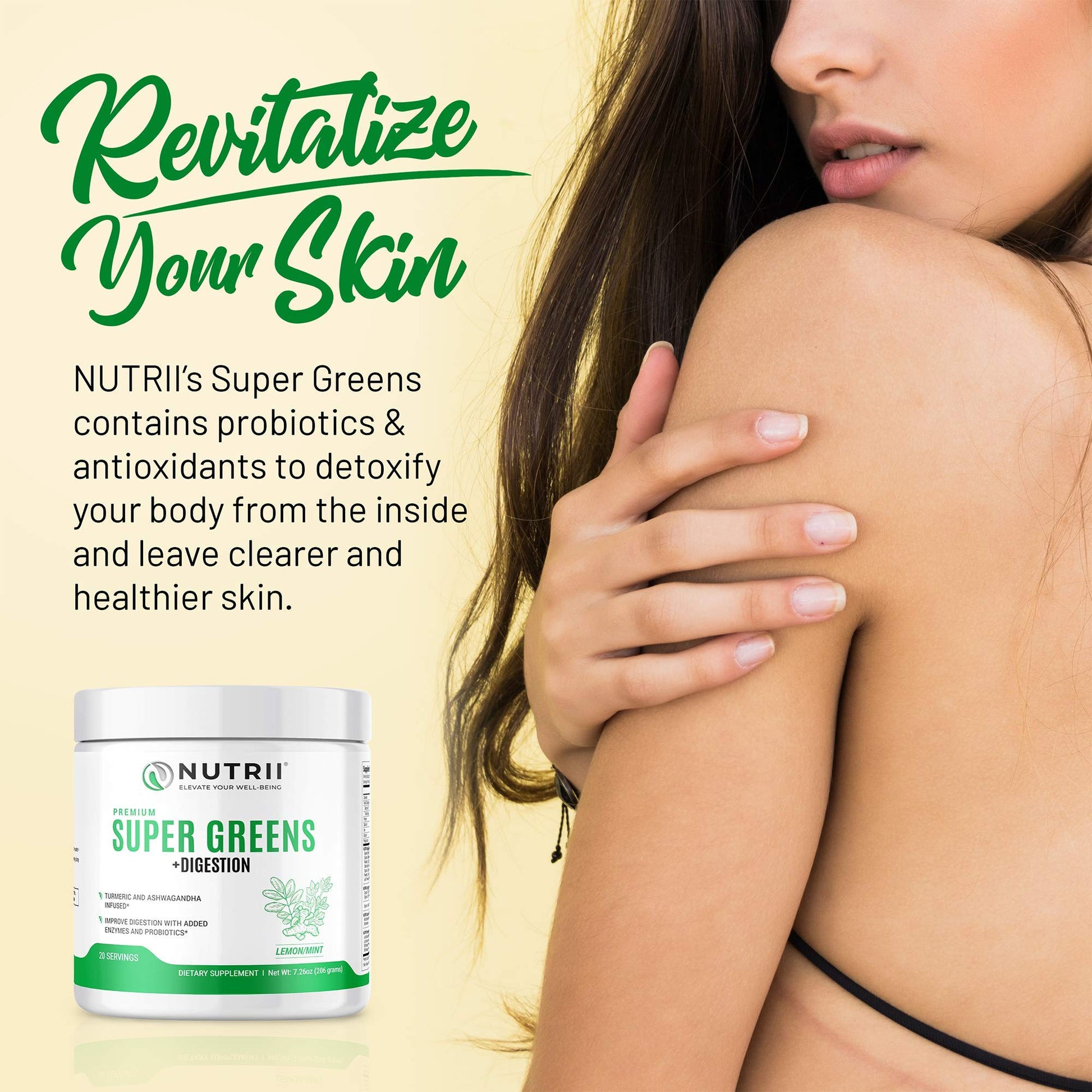 Nutrii Organic Green Immunity Superfood Powder - Soothes Digestion, Boosts Healthy Vitality and Energy. Fast Acting Formula with Probiotics, Enzymes, Turmeric and Ashwagandha (30 Servings Lemon-Mint) Nutrii uk supplements