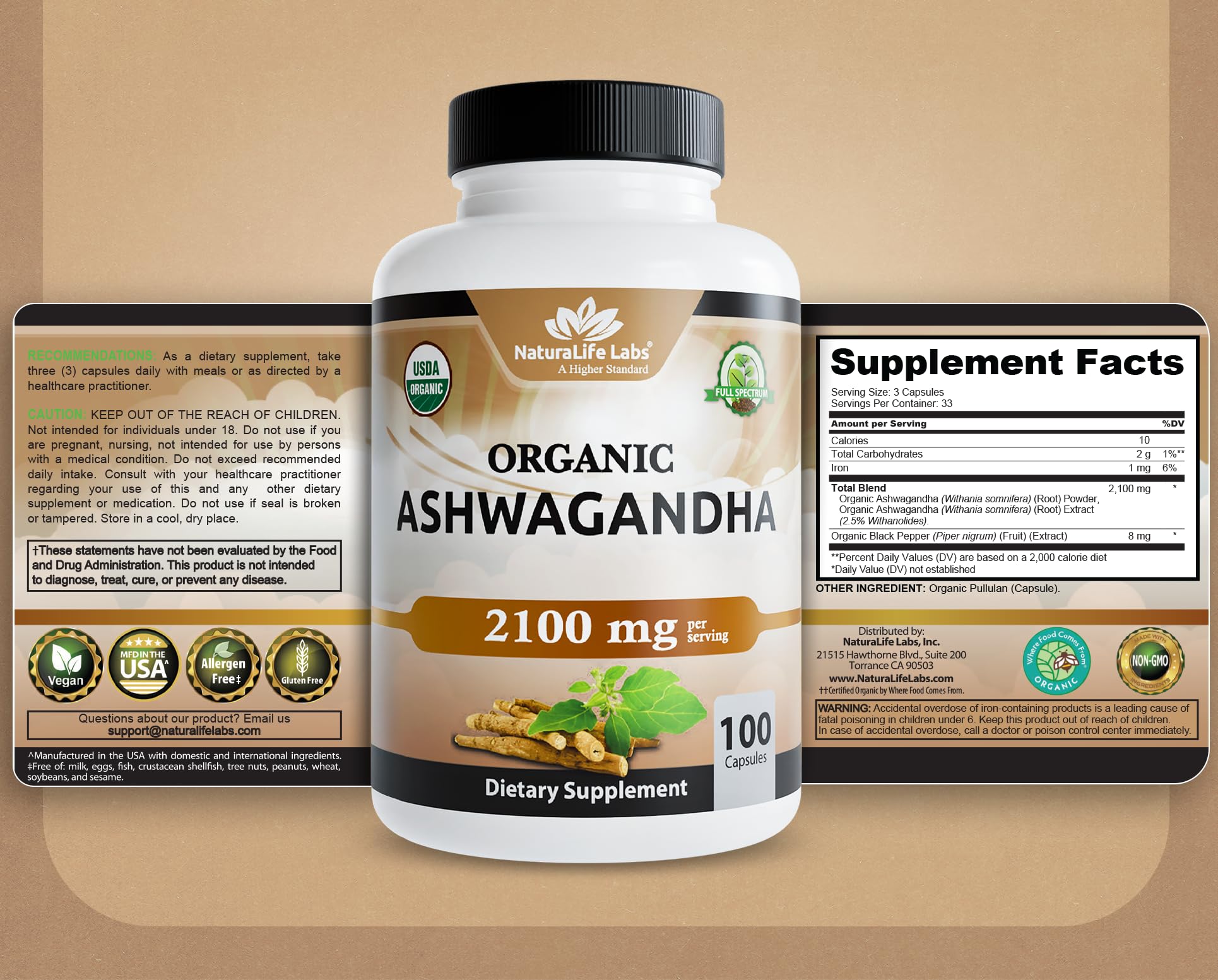 NaturaLife Labs Organic Ashwagandha 2100 mg per Serving – Herbal Supplement Root Powder & Extract – 100 Capsules – Vegan, Non-GMO, Gluten-Free NaturaLife Labs uk supplements