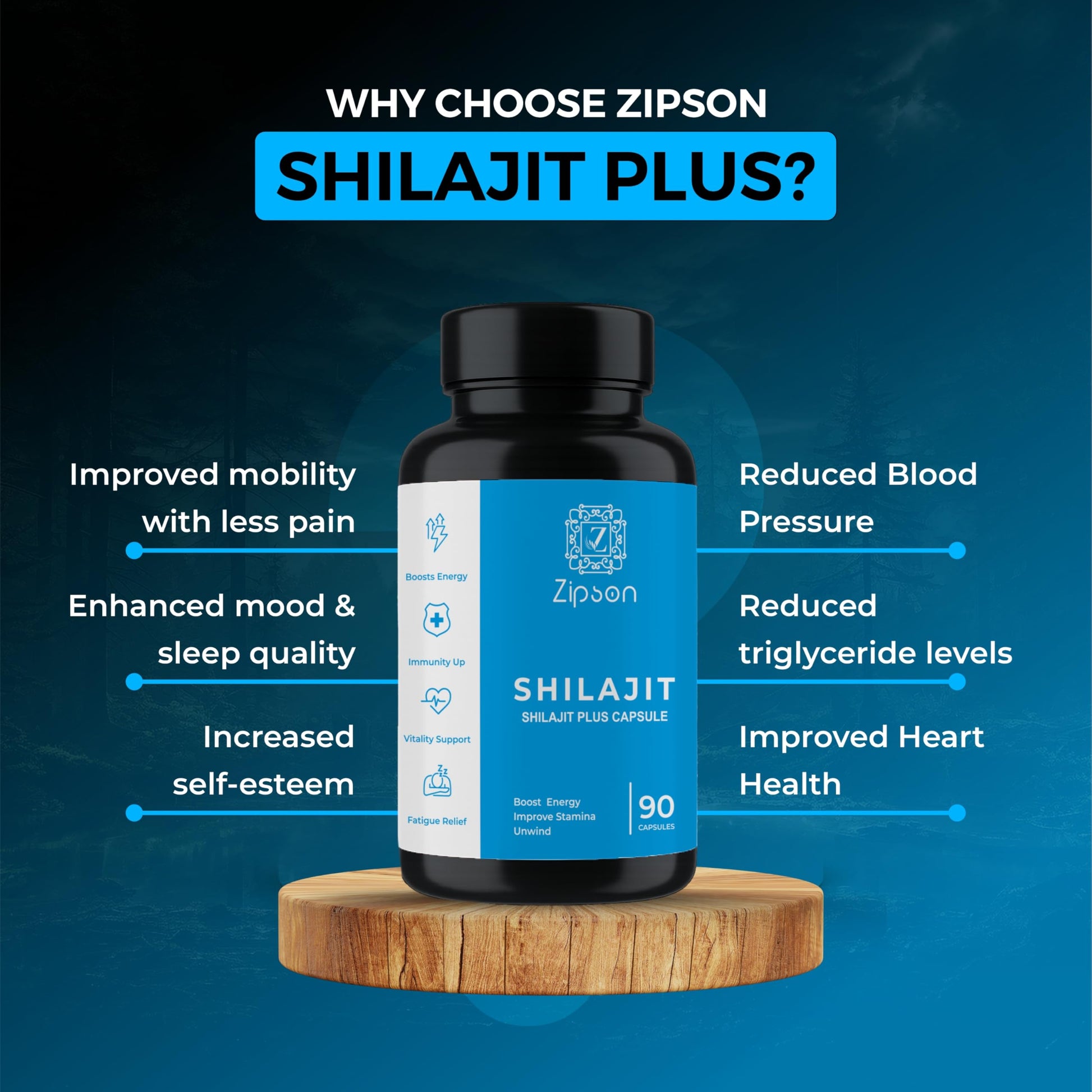 ZIPSON Shilajit for Men & Women | 90 Capsules | Himalayan Formula for Extra Power, Stamina & Immune Support | with Natural Fulvic Acid | Non-GMO | 500mg Per Serving ZIPSON uk supplements