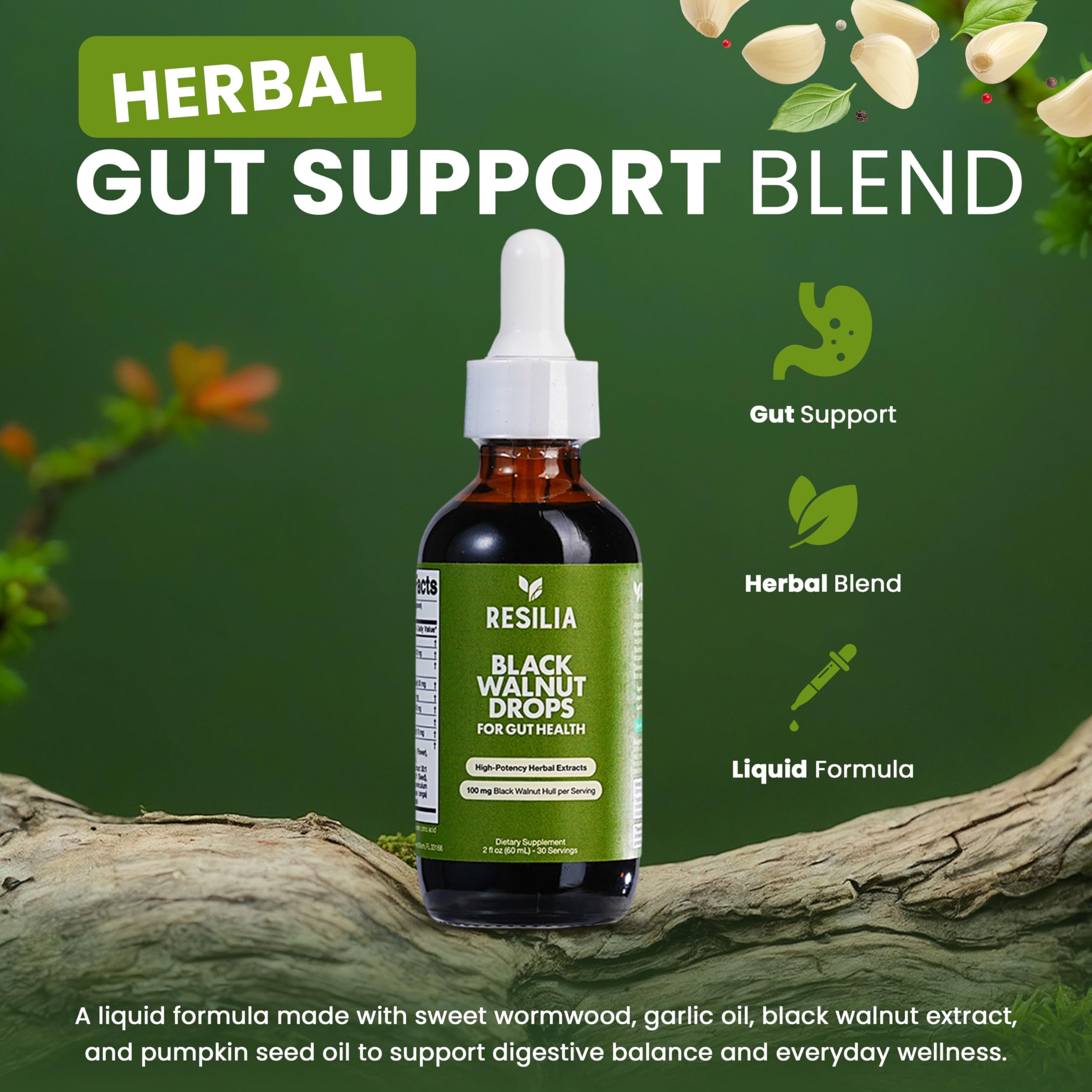 Resilia Herbal Cleanse Liquid Drops – Black Walnut & Wormwood Extract with Pumpkin Seed, Garlic & Turmeric – Alcohol-Free Vegan Tincture for Digestive & Daily Wellness Support, 2 fl oz Resilia Oil Of Oregano uk supplements